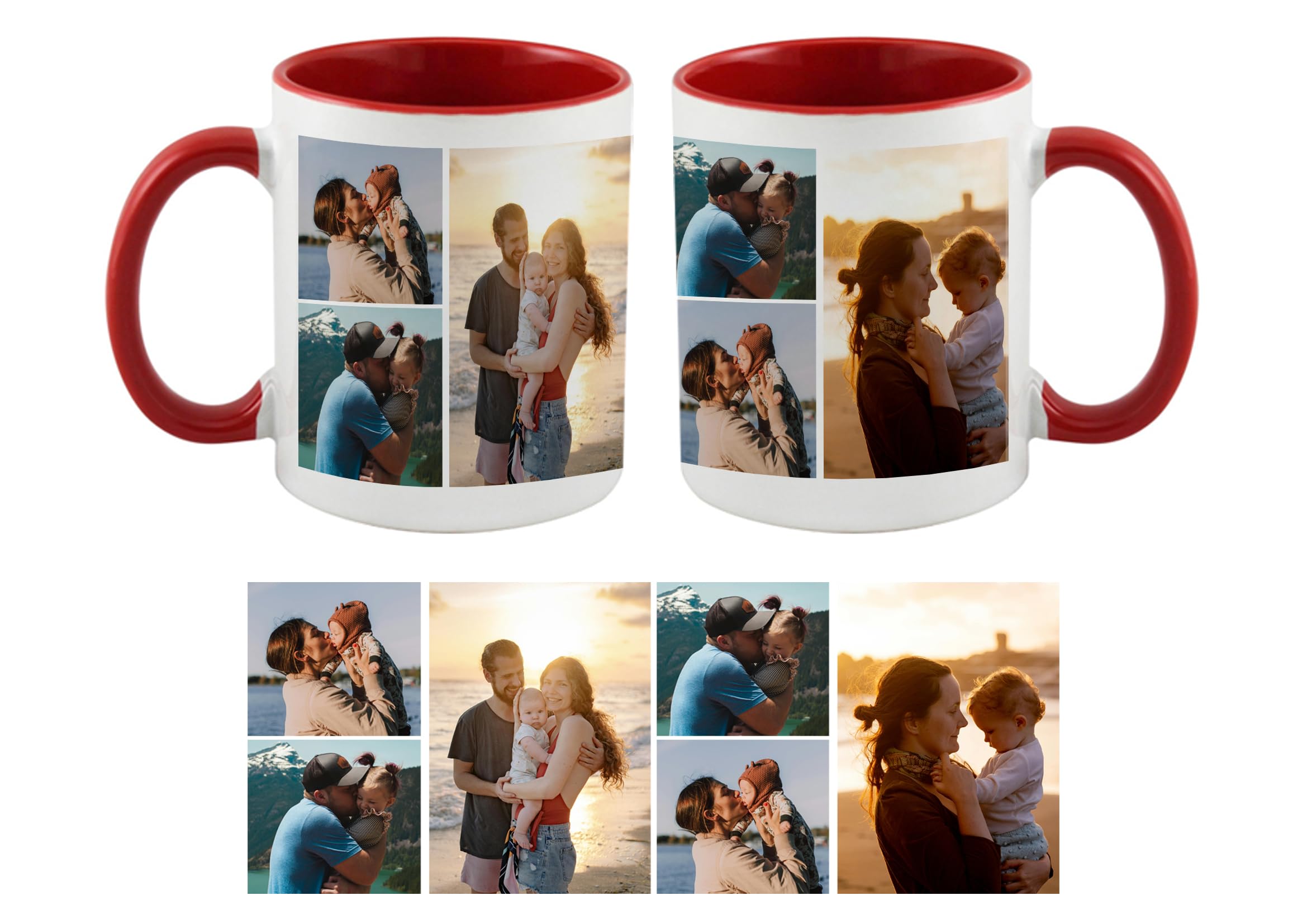 Personalised with Multi Photo Collage Mug Memorable Gift for Family,Friends,Birthday,Any Occasion Coffee Tea 11oz Inside Coloured Ceramic Mug. (6 Photo, Red)