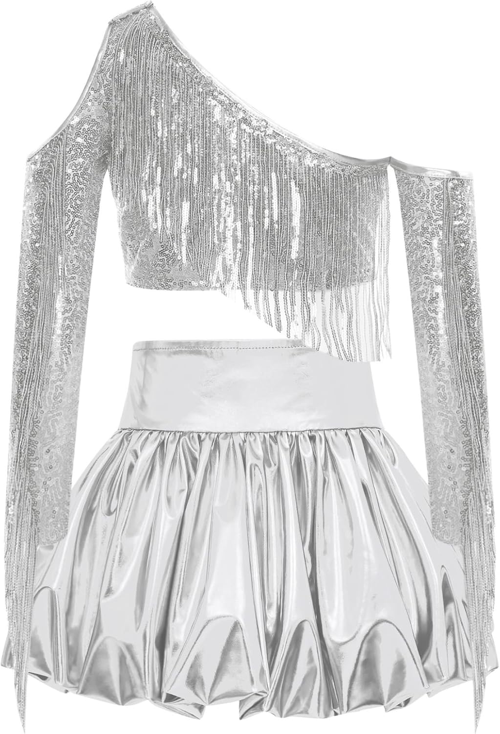 Jelory Two Piece Dance Dresses For Girls Dance Class Outfit Silver 16 Years