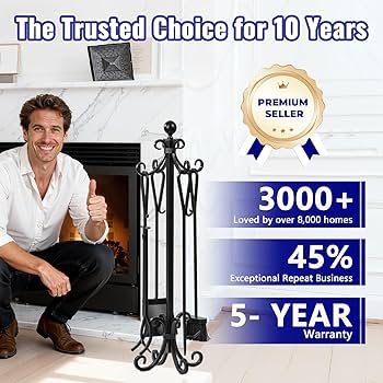 Amazon.co.jp: 5ピース 暖炉火かき棒セット ブラック 鋳鉄製 暖炉