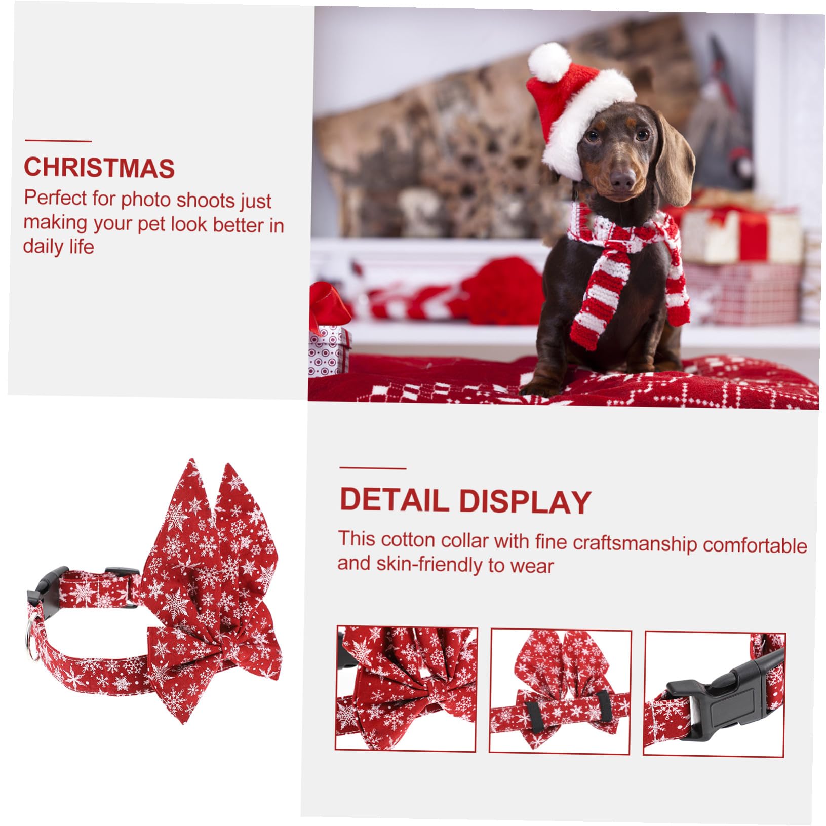 GANAZONO Collier de Noël pour Animaux avec Nœud Ajustable Collier pour Chat et Chien Accessoire Festif Réutilisable et Confortable pour Fêtes et Photos