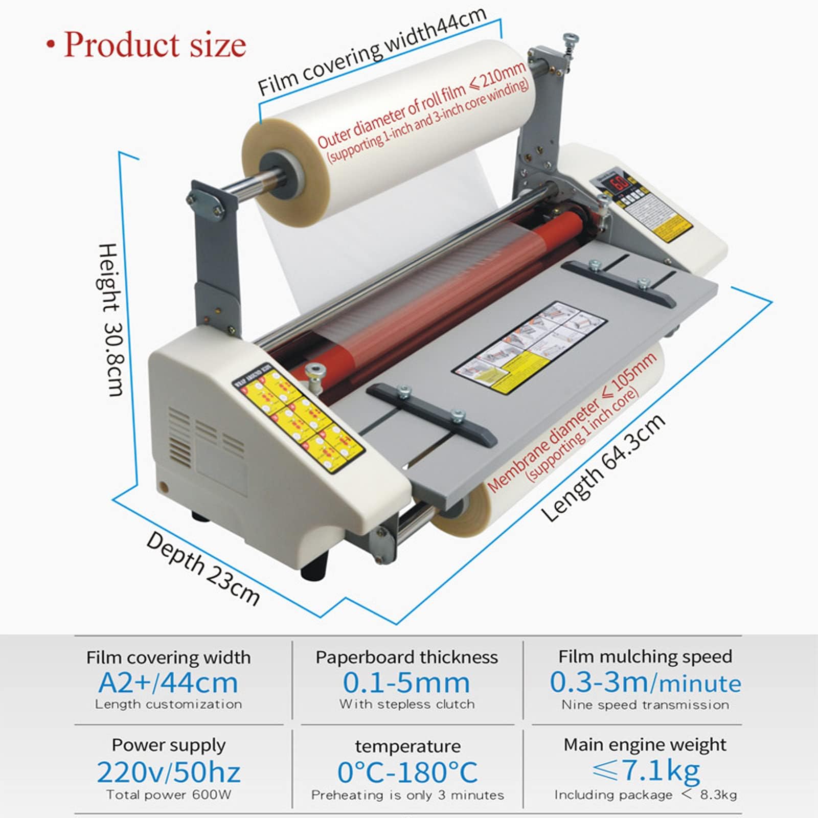 Plastificatrice a Rullo A2+, plastificatrice a Caldo e a Freddo da 440 mm, plastificazione Fronte/Retro e Fronte Singolo con Controllo Digitale 0-180℃