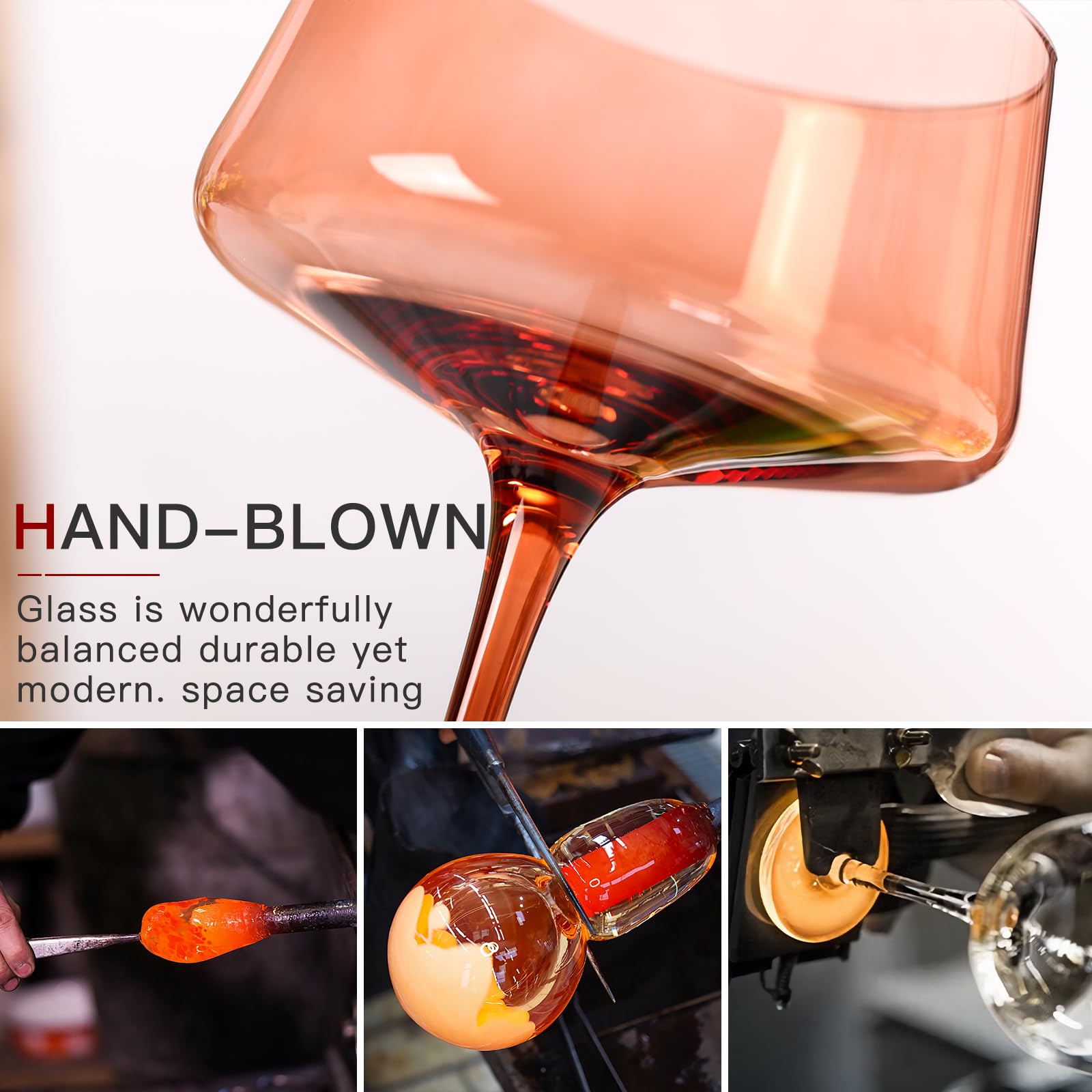 comfit Braunes Coupé-Gläser-Set, 170 ml, Martini-Gläser mit großem Fassungsvermögen, bernsteinfarbene Cocktailgläser, mundgeblasen, farbiges Champagnerglas, Hochzeitsgeschenke