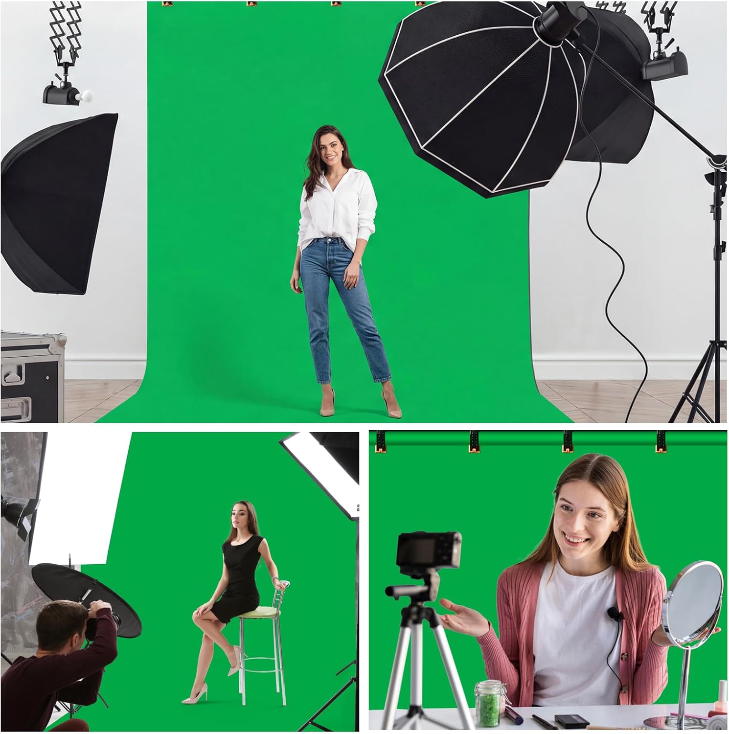 Green Screen Backdrop Kit with Stand - 6.5x5 Ft Portable Green Screen & Adjustable Backdrop Stand for Streaming, Photography, Gaming, Zoom (Includes 4 Clips & Carrying Case)