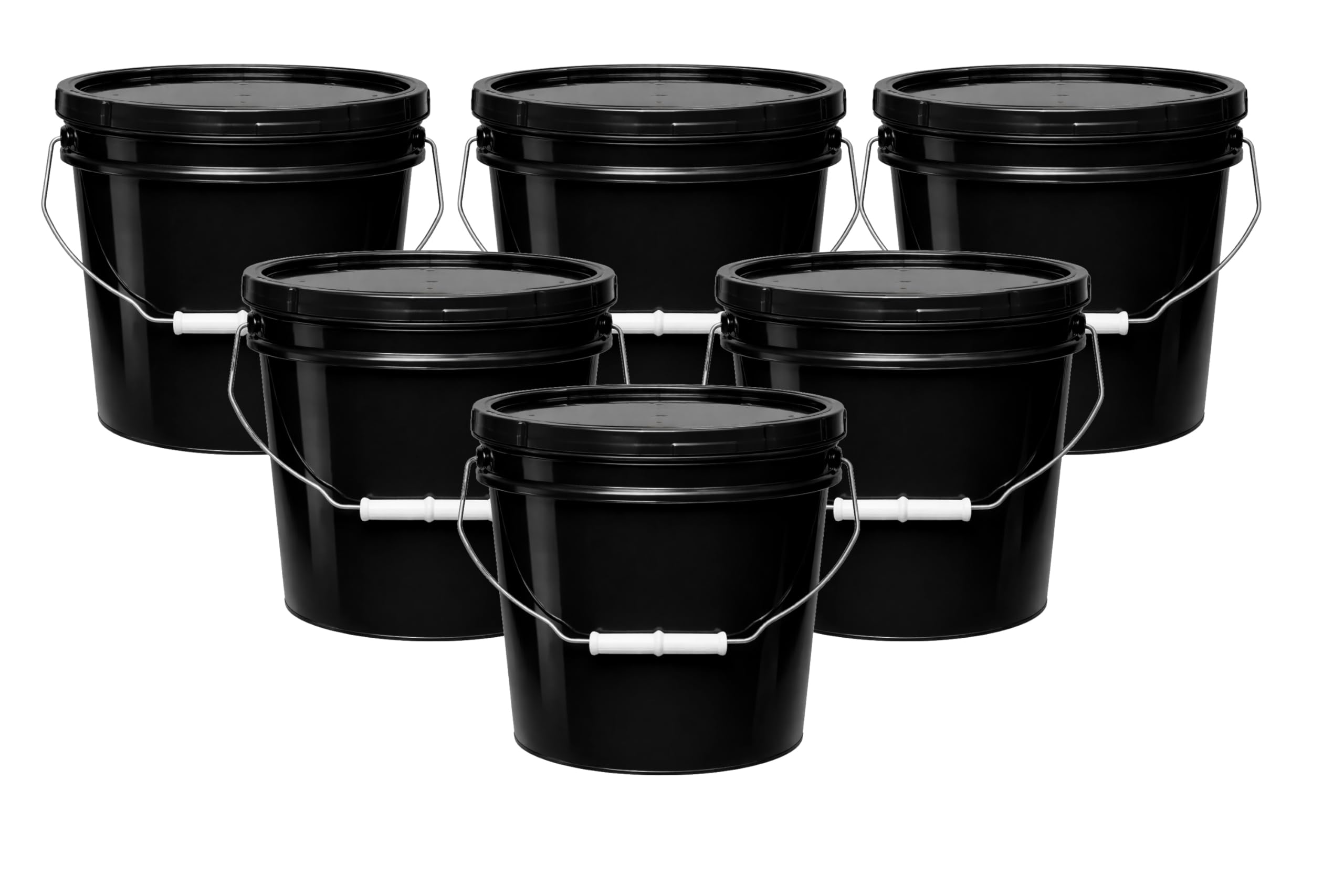 MKS Plastics Black 2-Gallon Heavy-Duty Bucket with Airtight Lid, 6-Pack
