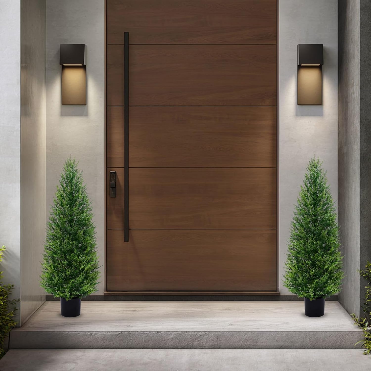 2Pack 4FT Artificial Cedar Trees in Pots, UV Resistant Faux Evergreen Plants for Indoor Outdoor Decoration, Modern Porch & Entryway Greenery - Image 8