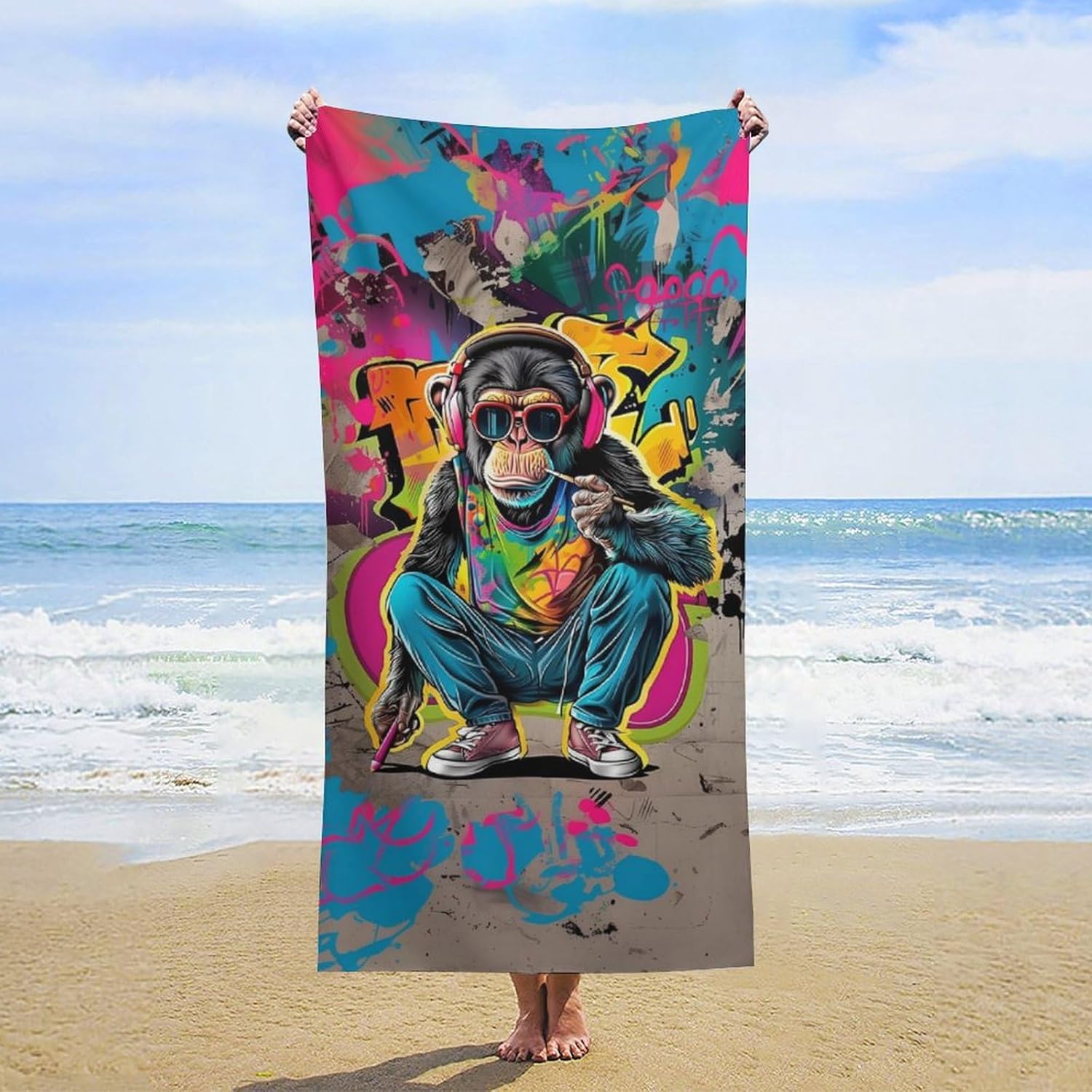 Street Graffiti Monkey Beach Blanket Bath Towels Beach Towel Quick Dry Cool Shower Pool Home 63 * 31.5 in