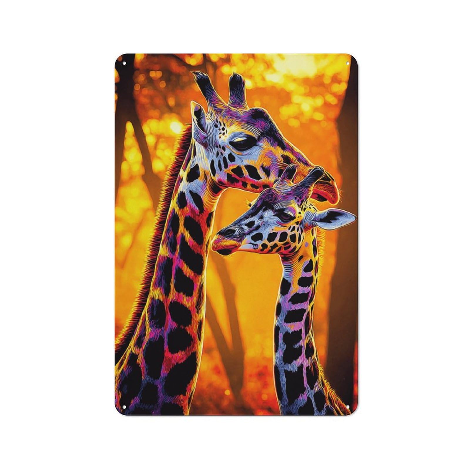 Junmoney Colorful Giraffes In Sunset Modern Vintage Metal Desk Wall Sign 30X20cm, Office Wall Decor For Office, Study, Studio Or Hallway