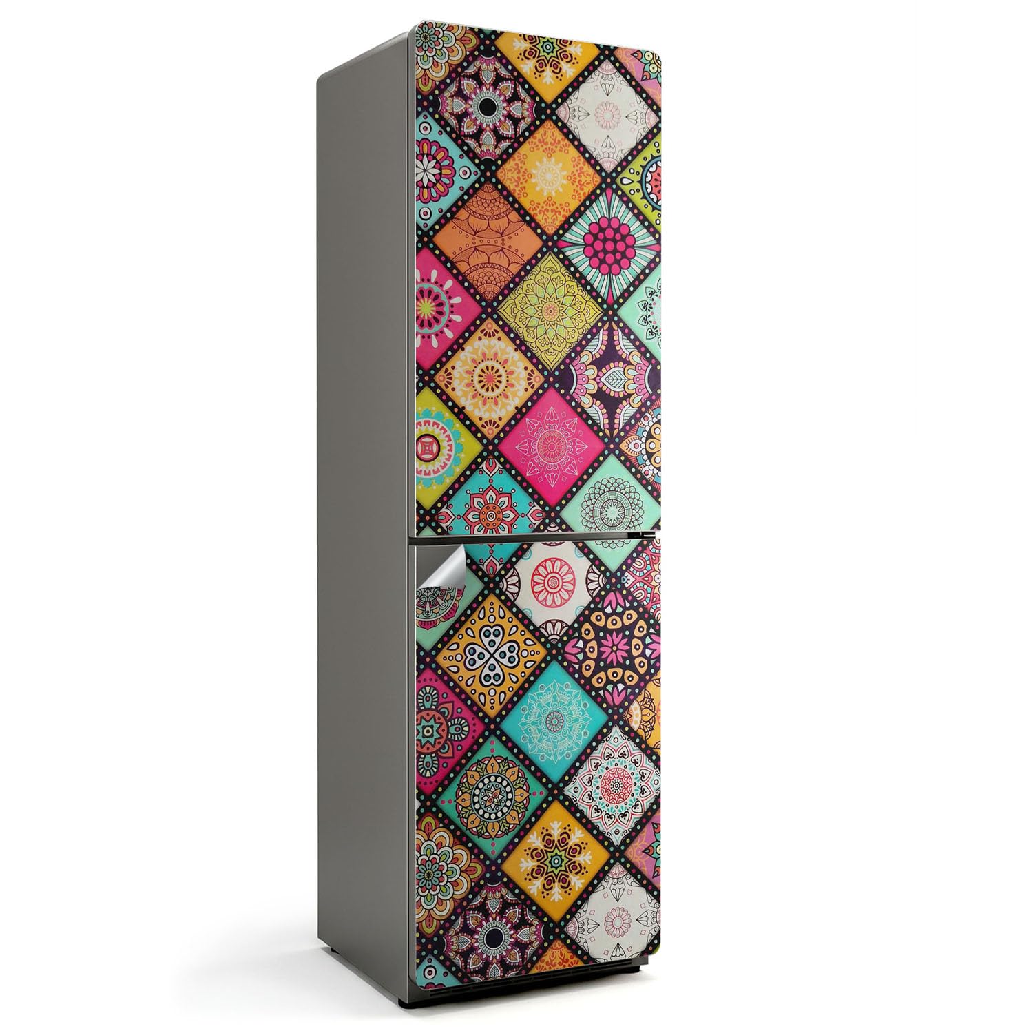 Autocollants pour frigo premium 60x205 cm avec texture durable et losanges géométriques