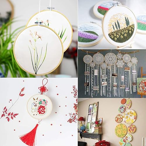 Miniatura 2 de Faylapa Juego de aros de bordado de 8 pulgadas, ajustable, de bambú, para punto de cruz, aro redondo, para bordado, punto de cruz (8 pulgadas, 16