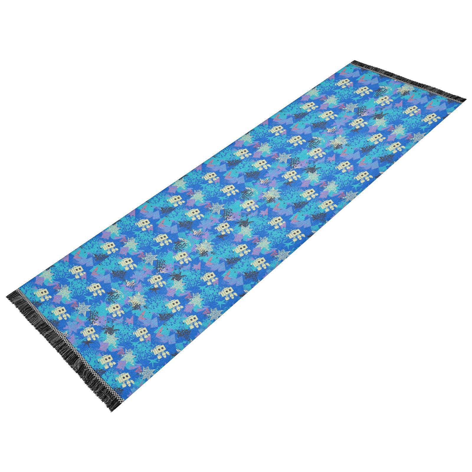 Bedroom Runner Rug Washable Non Slip Blue Robots