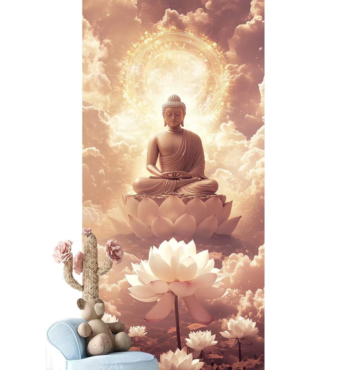 Dipingere con i Numeri per Adulti Bambini, Paint by Numbers con Pennelli Pittura a Pigmento Acrilico, Fai Da Te pittura di Numeri Kit Decora la casa Regalo (Senza Cornice)- Buddha,fiore 60x180cm V-803