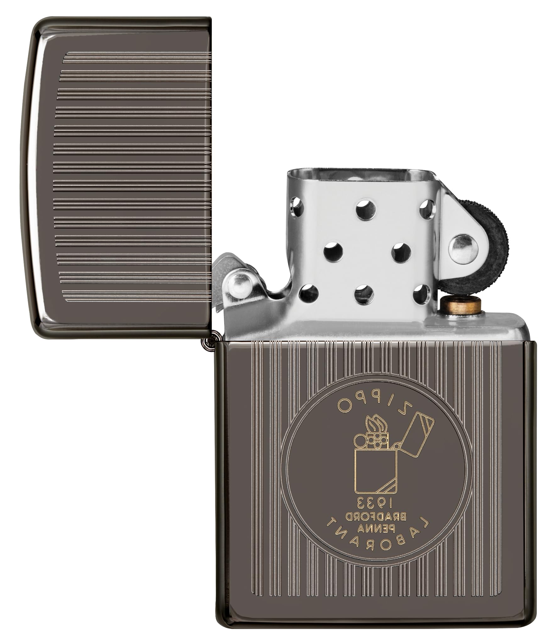Zippo Sturmfeuerzeug - Founder's Day, Black Ice, Laser Two-Tone - Nachfüllbar - Wiederverwendbar - Windfestes Design - Geschenkbox - Made in USA