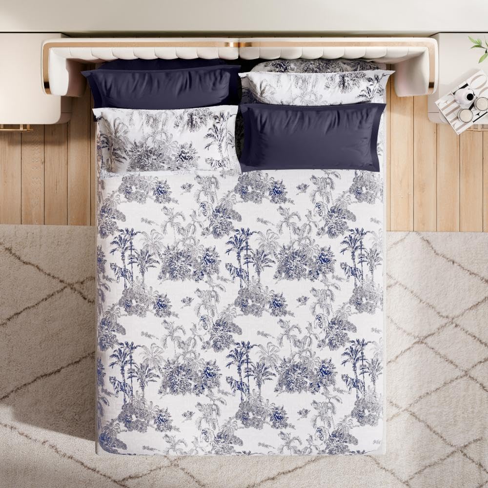 Wakefit Premium 100% Cotton 300 TC Flat Bedsheet with 4 Pillow Covers | Queen Size (100 x 90 inch) | Misu