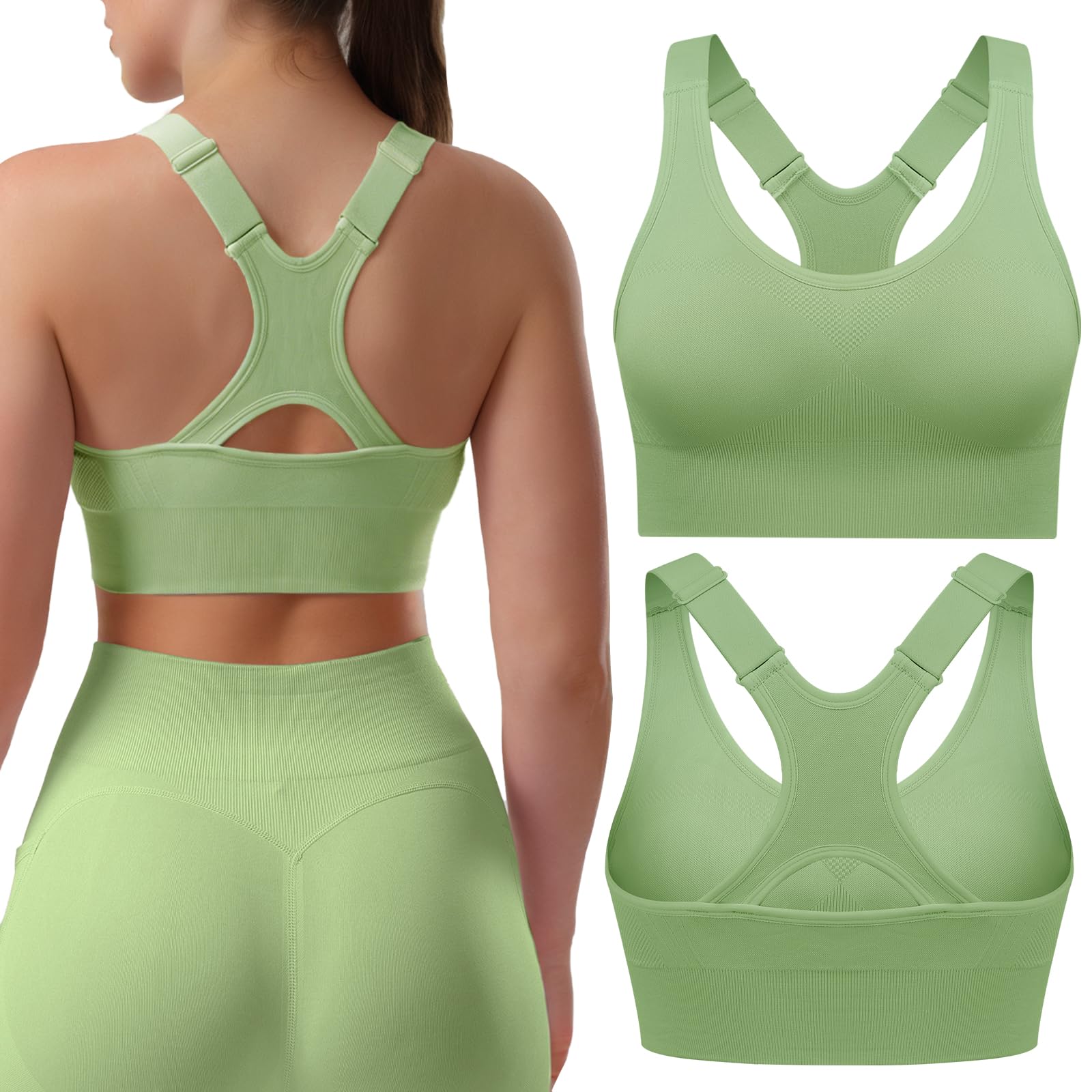 Sport-BHS für Damen im 1/3er-Pack, Racerback, Hoher Halt, Verstellbare Träger – Gepolsterte, Nahtlose Yoga-BHS fürfür Fitness, Laufen & Joggen