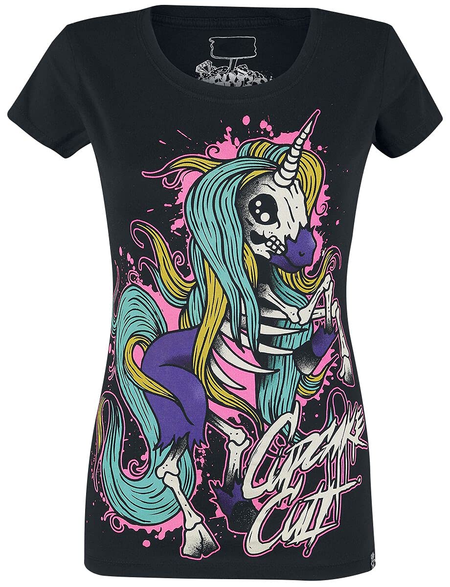Cupcake Cult Women's Black Einhorn Unicorn Internal Unicorn T-Shirt S, 100% Cotton, Regular