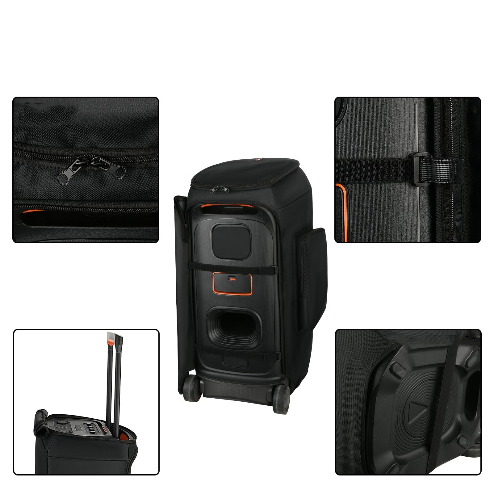 Custodia Protettiva per JBL PartyBox Stage 320 - Copertura in Nylon 600D Resistente con Doppie Tasche Laterali, Pannello Anteriore Arrotolabile e Design a Maglie Trasparenti al Suono per Microfo