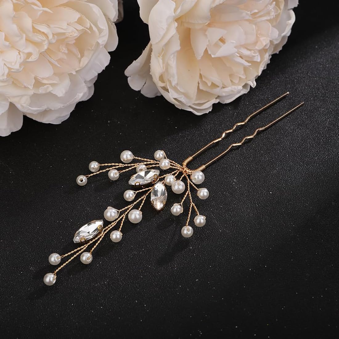 Accessori per Capelli Oro, 3 Pezzi Fermaglio Capelli Oro, Cristalli e Perle Pettine Sposa per Capelli, Accessori per Capelli Donna e Ragazze
