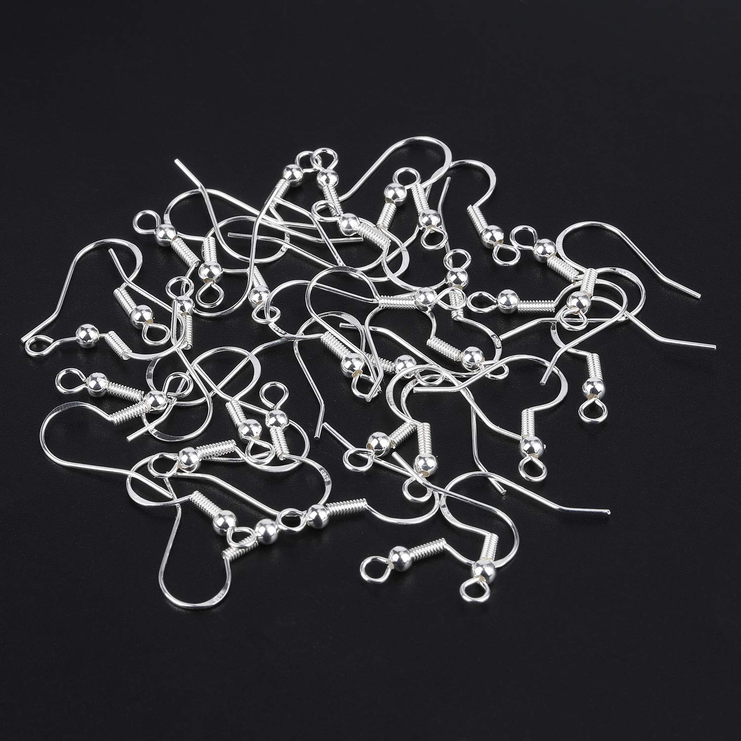 Ganci per Orecchini in Argento Sterling 925, 100 Pezzi, Placcatura Argento con Sfera a Molla, per Fai da Te Gioielli