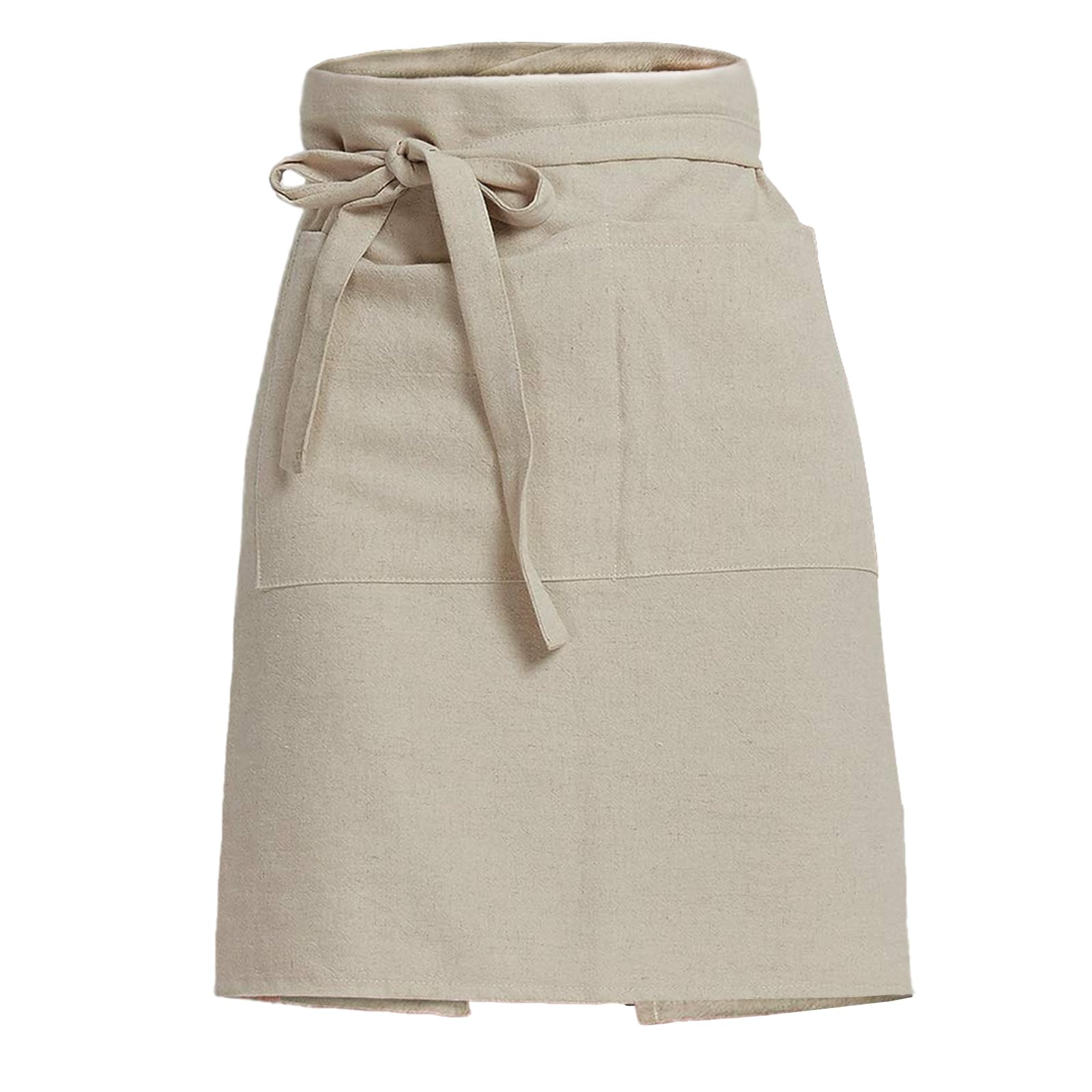 Cityelf Linen Server Apron Cotton Bistro Half Apron with Large Pockets Waist Kitchen Apron for Cooking Waitress
