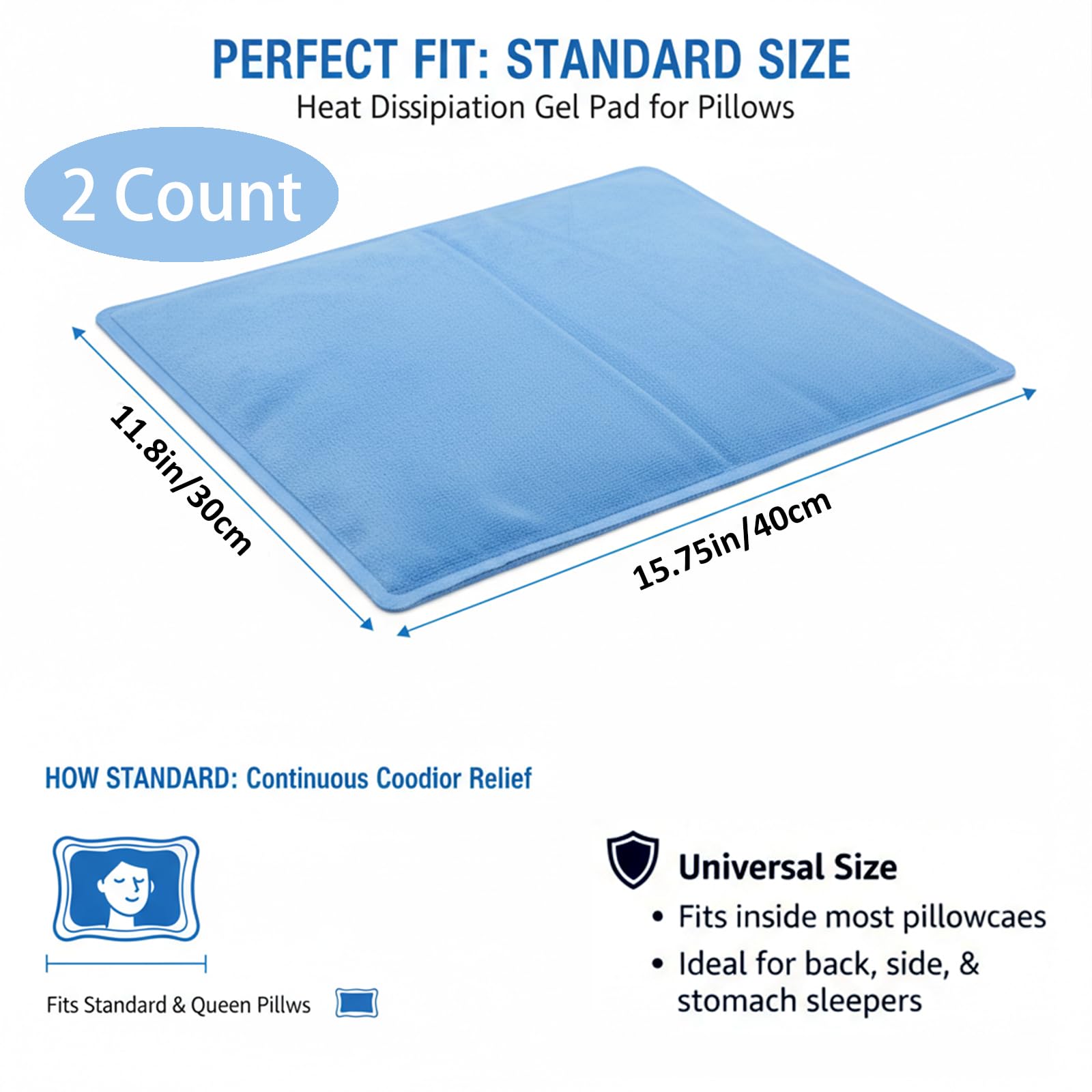Coussins Rafraîchissants pour Oreiller, Bleu et Blanc, 30 x 40 cm, 1000g, Lot de 2