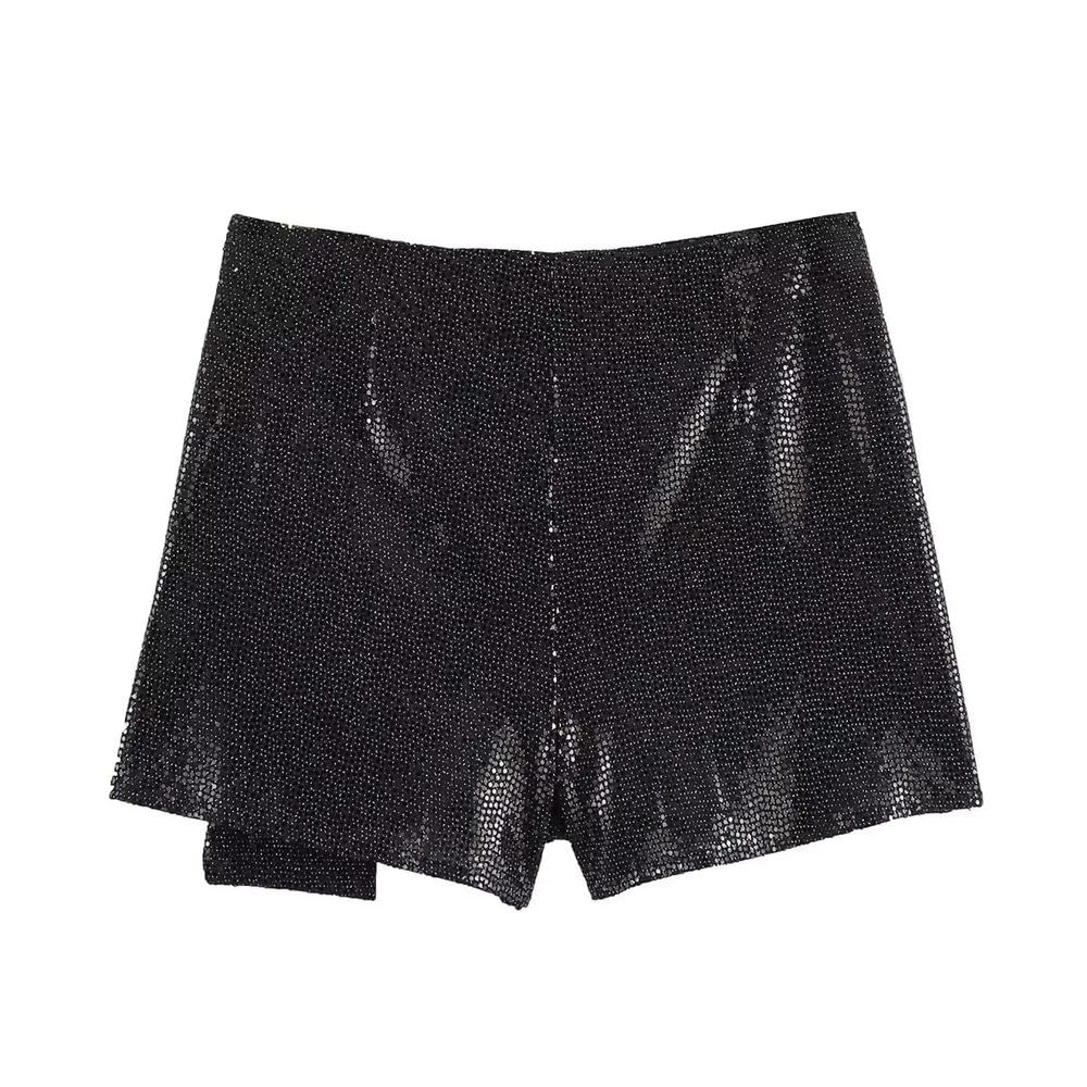 SWEPER Falda Corta De Mujer - Falda Pantalón Cruzada con Diamantes De Imitación para Mujer, Estilo De Fiesta, Cintura Alta, Cremallera Lateral, Pantalones Cortos Femeninos Versátiles