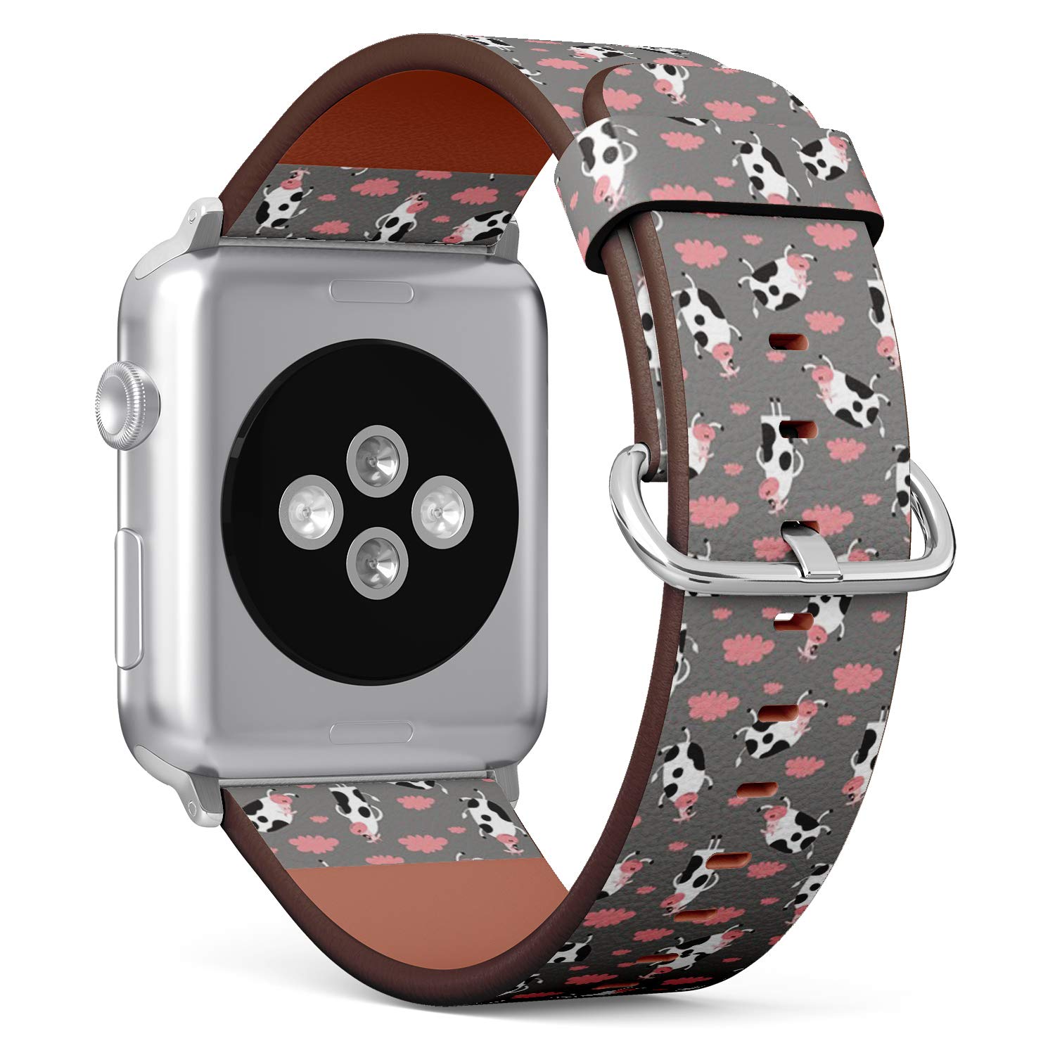 Compatible with Apple Watch Series 7/6/5/4/3/2/1 (Big Version 42/44/45 mm) Leather Wristband Bracelet Replacement Accessory Band + Adapters - Funny Cow Cartoon