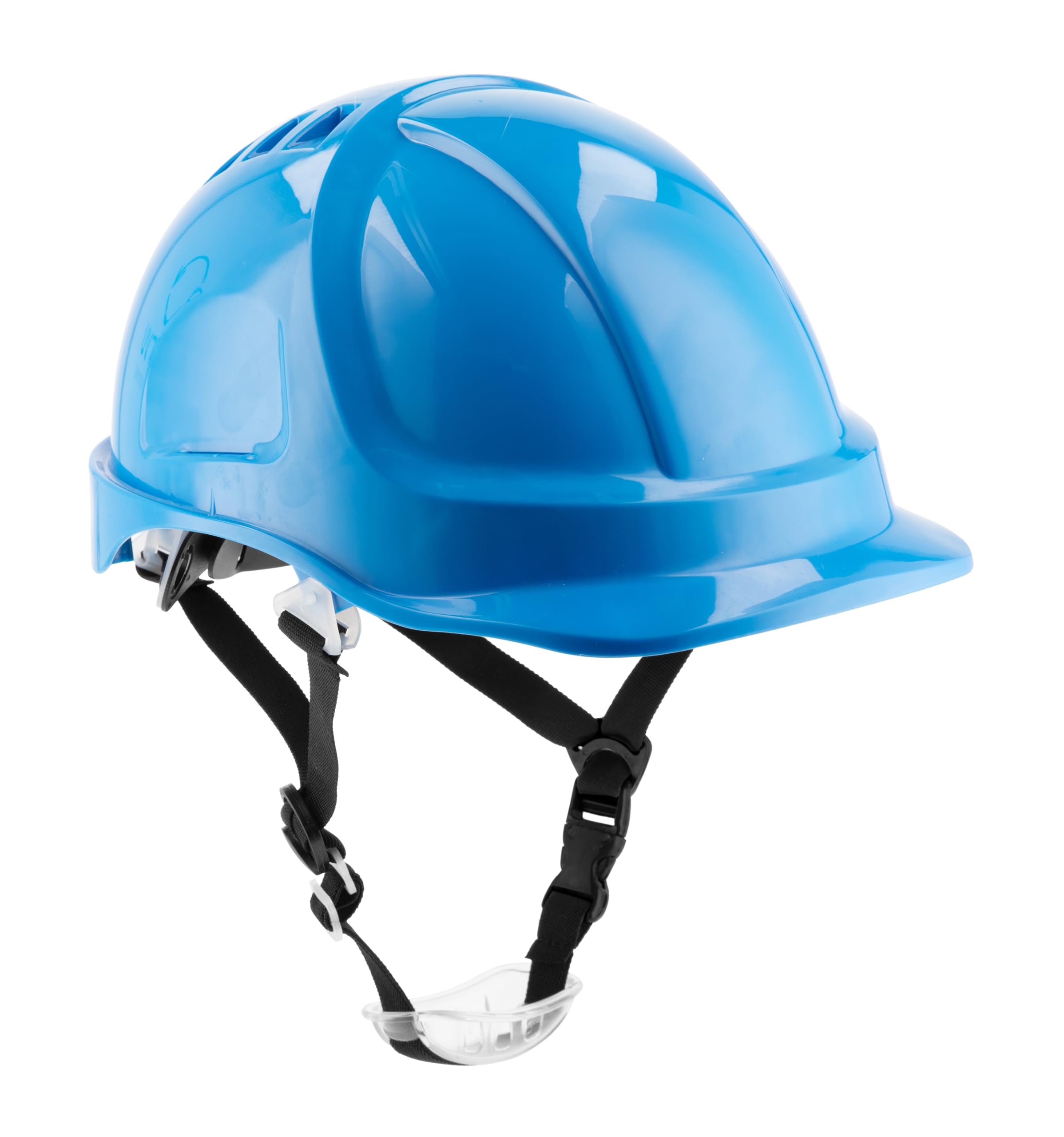 Högert Technik - Casco protettivo PLONER blu tinta unita | Casco protettivo per lavoratori edili | EN 397 | regolabile con un pulsante | fori di ventilazione | fascia di sudore | protezione dai raggi