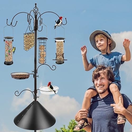 Miniatura 2 de Kit de estación de alimentación de pájaros, poste de comedero de aves silvestres, kit colgante con jaula de sebo para pájaros, bandeja de malla de