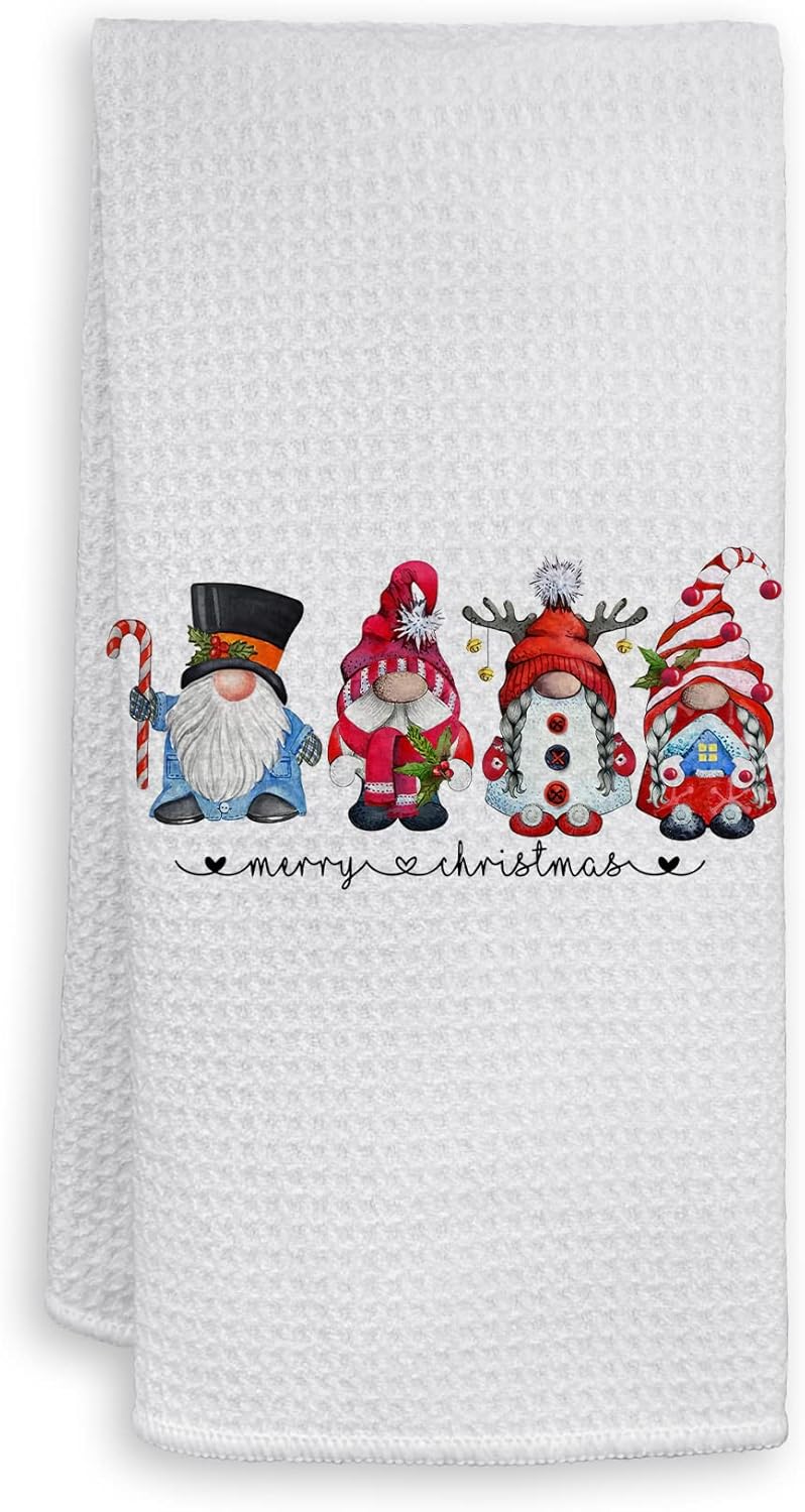 HIWX Merry Christmas Gnomes Decorative Kitchen Towels and
