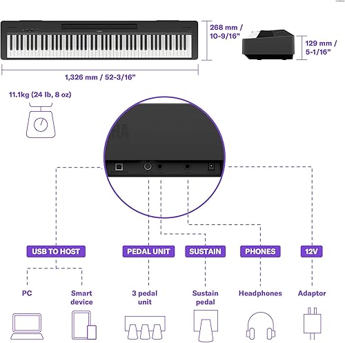 Miniatura 56 de Yamaha P45B - Piano digital con pedal de sostenido y fuente de alimentación (88 teclas contrapesadas)