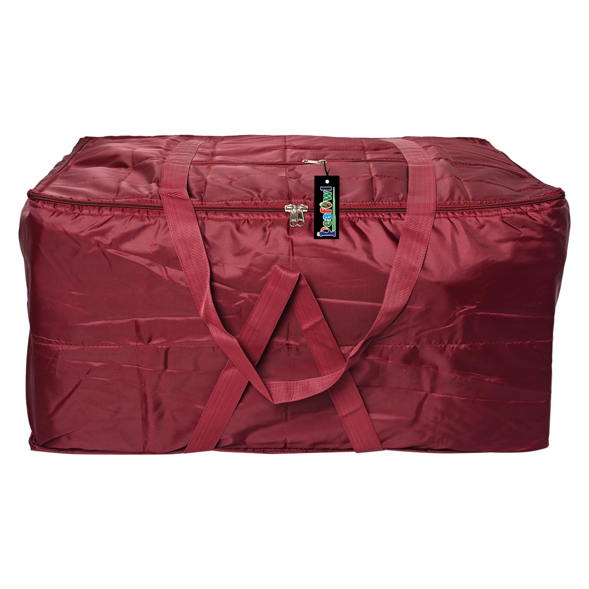 Peafowl Double Bed Blanket Bag Cover/Saree Bag With Water Proof Dust Proof/King Size Blanket Cover Jumbo Bag (Maroon)-image-12