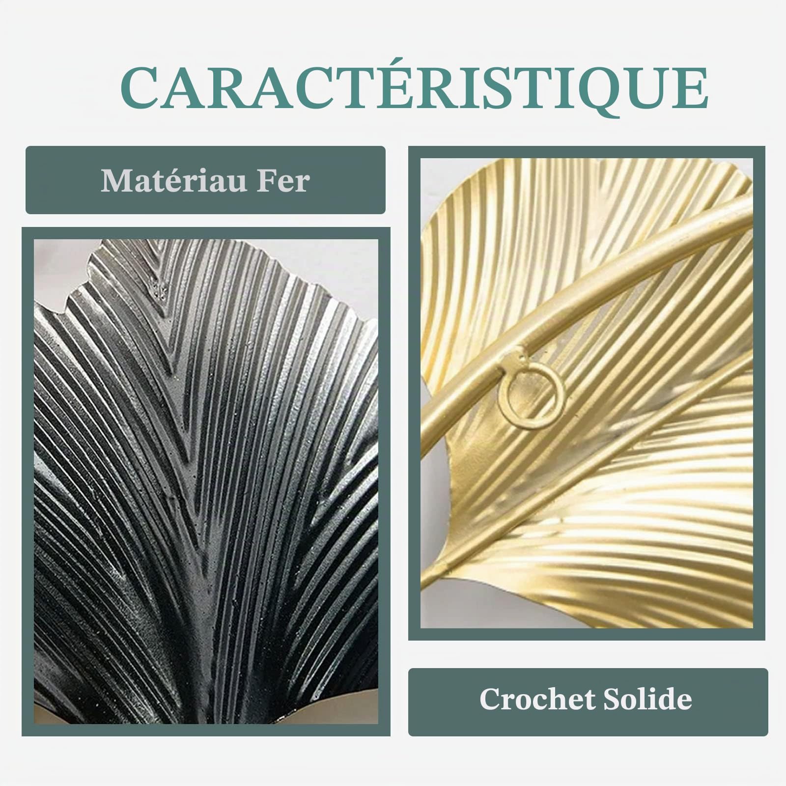 GERHWASH Deco Murale Metal Decoration Murale Salon Moderne Créatives 3D Metal Ginkgo Biloba Decoration Murale 150×50cm Sculpture Murale, pour Chambre à Coucher Salle D'étude Cuisine