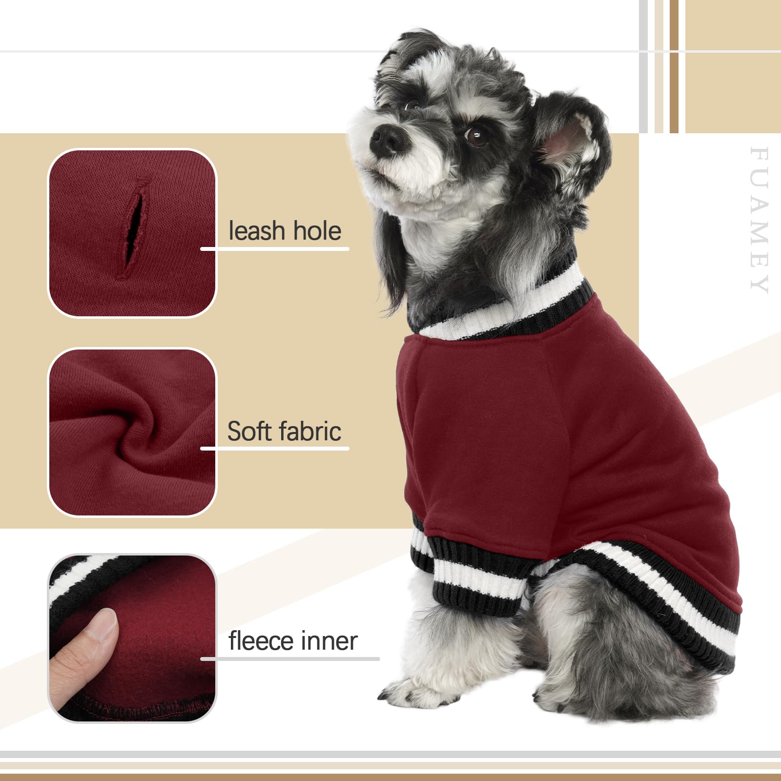 FUAMEY Pull d'hiver chaud pour chien, gilet épais et doux en polaire pour animal de compagnie mignon pour chien de petite et moyenne taille, rouge vin, taille S