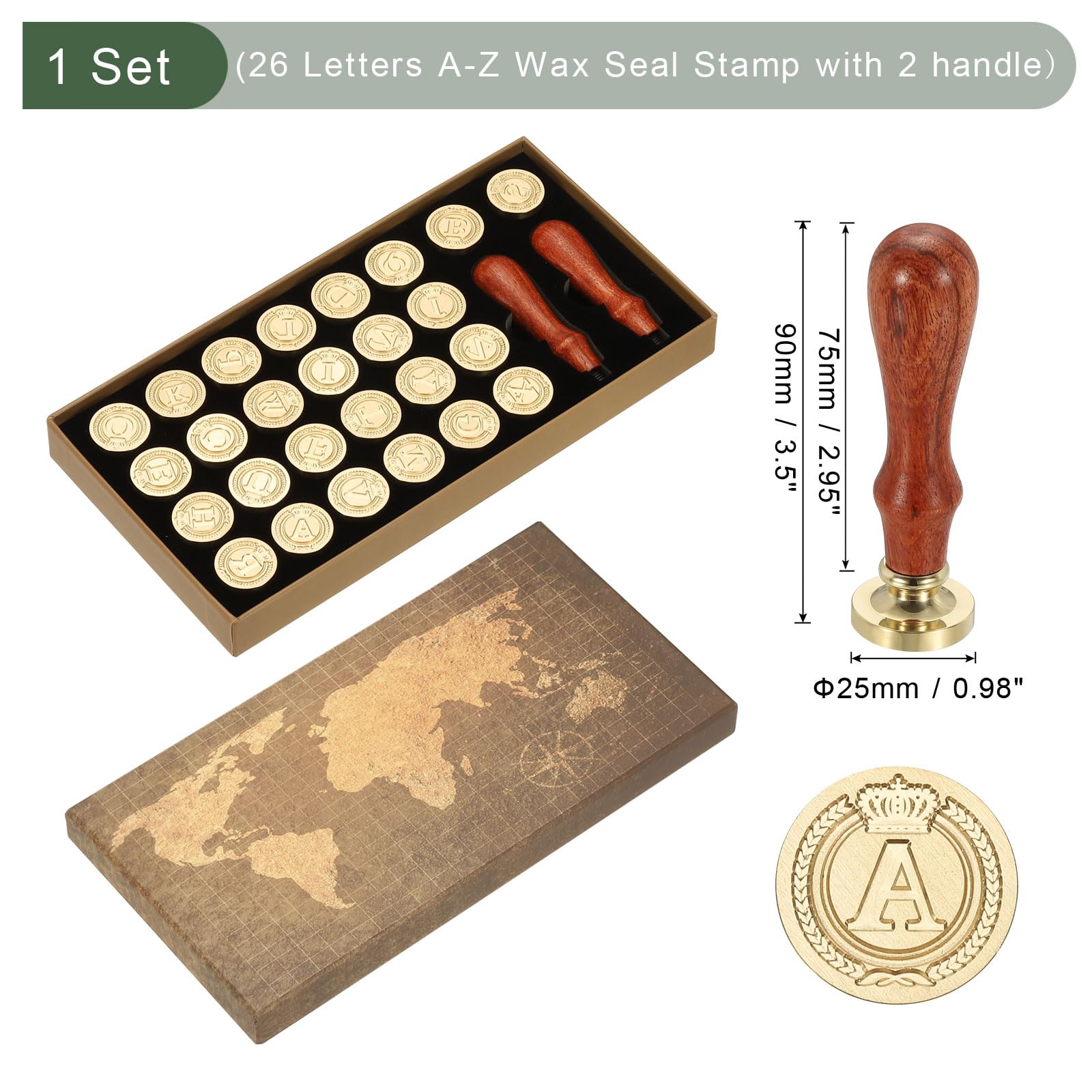 PATIKIL 26 Letters A-Z Alphabet Wax Seal Stamp Kit, Vintage Sealing Stamp with 2pcs Wooden Handles Gift Box for Wedding Invitation, Party, Gift Wrap, Envelope Card, Style 5 - Image 2