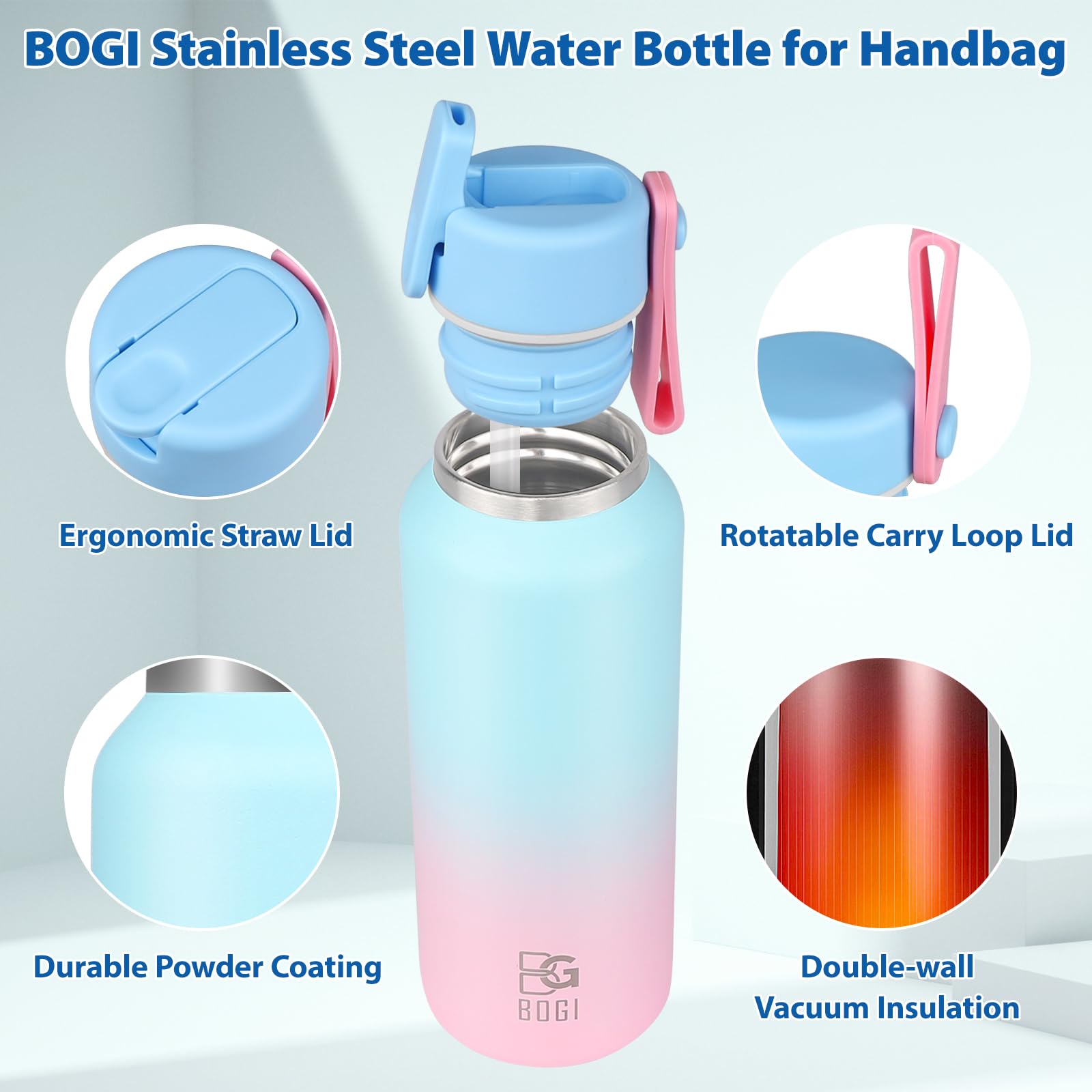 BOGI 350ml Small Metal Water Bottle with Straw - Image 4