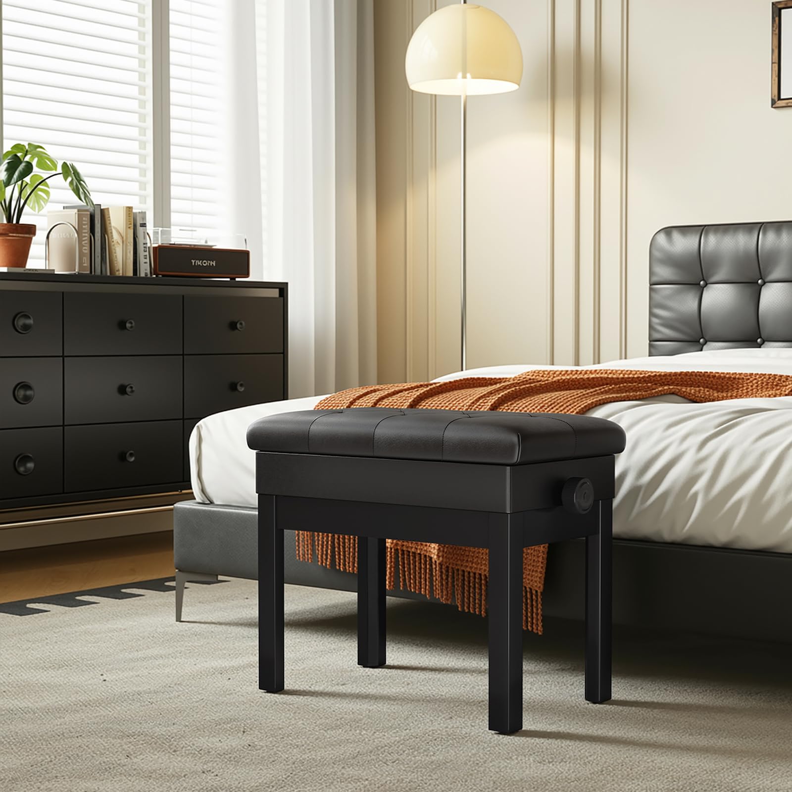 Sgabello Pianoforte Regolabile in Altezza 56x33x58CM, Panca con Spazio di Archiviazione, Carico Massimo 150KG, Nero