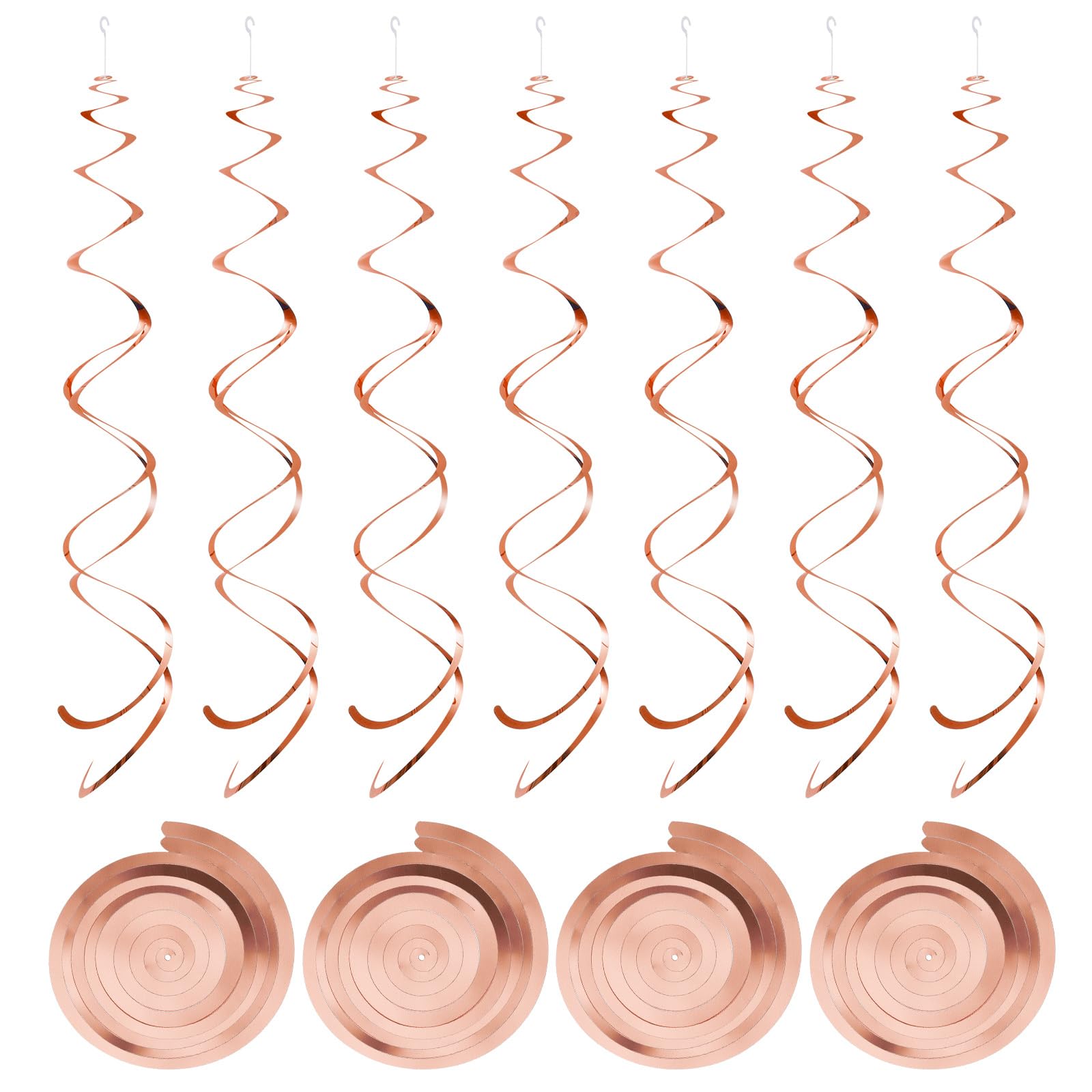 MECCANIXITY 30 Pcs Rose Gold Party Hanging Swirls Double Strip Hanging Decorations 27.6 inch Foil Swirling Hanging Plastic Ceiling Streamers for Birthday Party with Hang Tag Hook