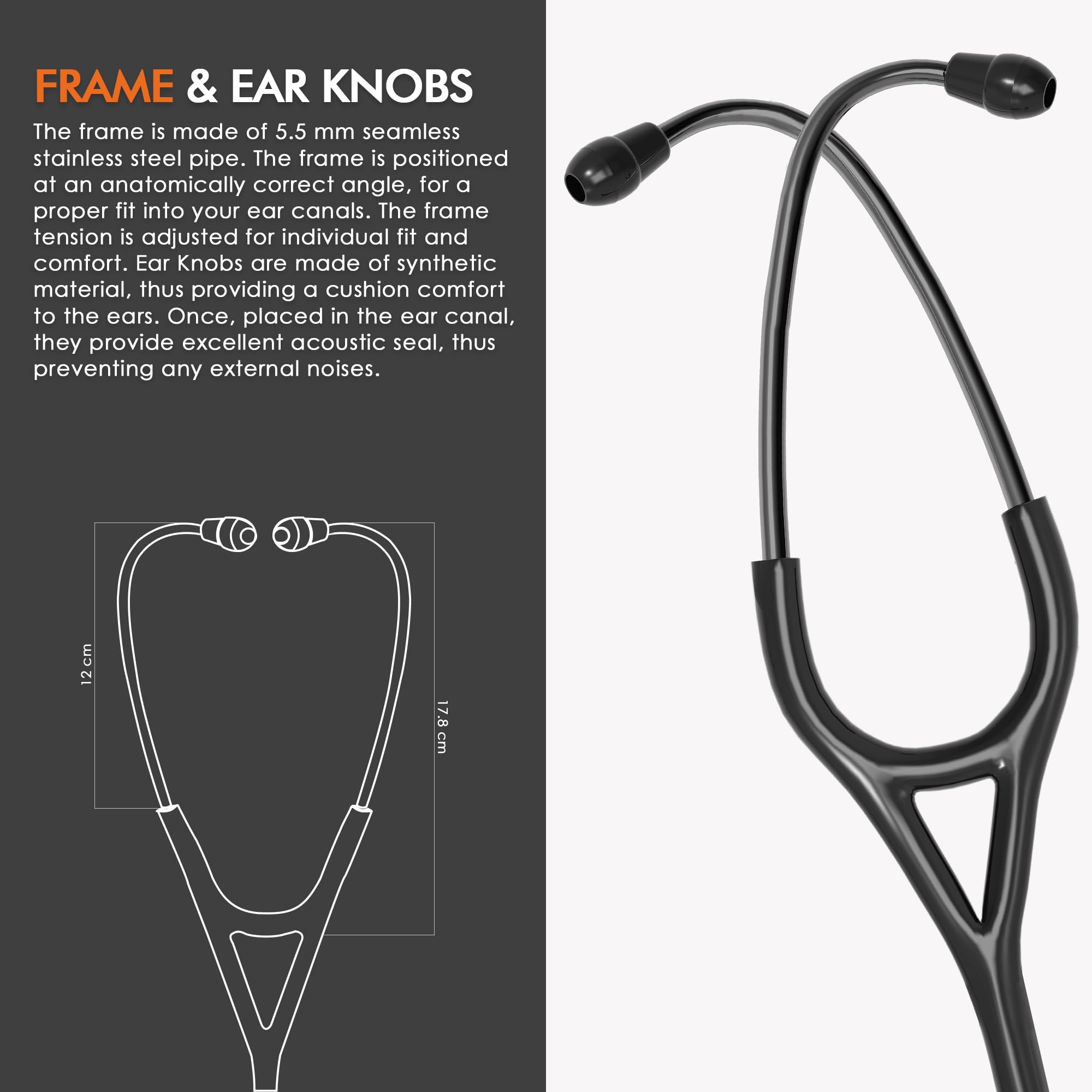 ELKO EL-250 DEXA III Ti Black Edition Titanium dual head acoustic stethoscope | Adult & Pediatric Stethoscope with Double-sided Natural Titanium Chestpiece | Two-Way PVC Tubing | Doctors & Medical Students (BLACK) - Image 7 thumbnail