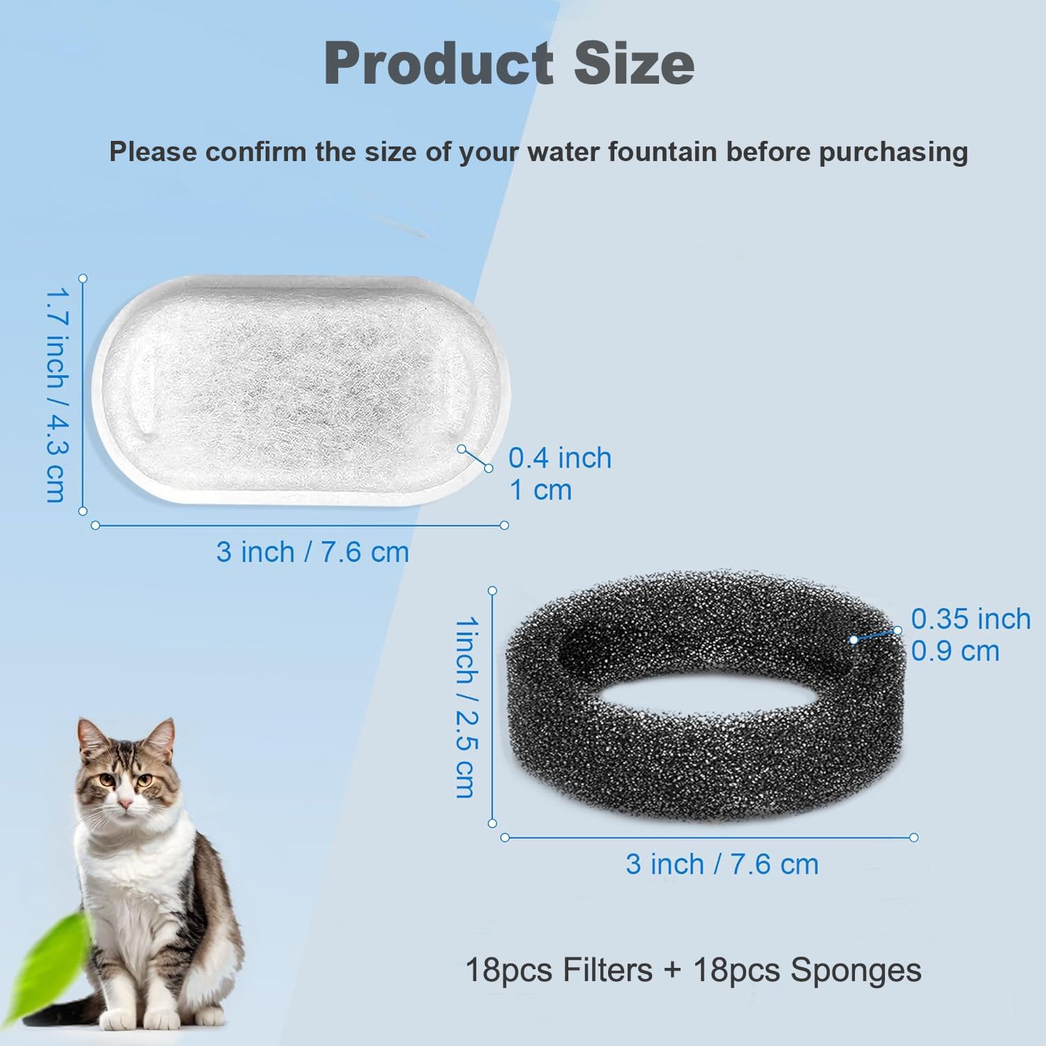 Cat Water Fountain Filters, 24 Pack Replacement Filters for 108oz/3.2L& 67oz/2L Stainless Steel Pet Dog Water Fountain - image 2