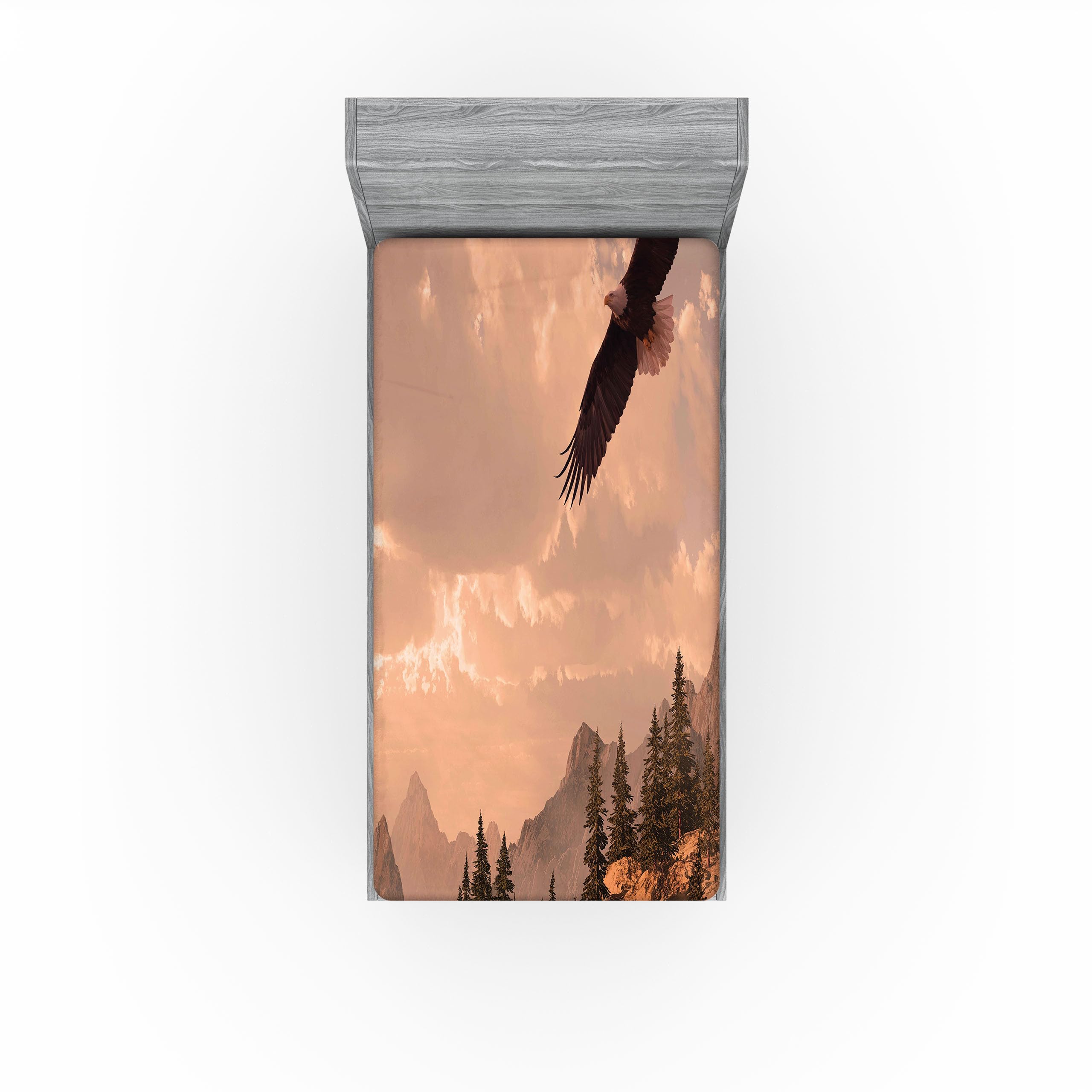 Ambesonne Eagle 2 Pack Fitted Sheet, Nature Rocky Mountains, Bed Cover All-Round Elastic Deep Pockets 2 Pieces, Package Contains 2 Twin Size Fitted Sheets, Rose Green