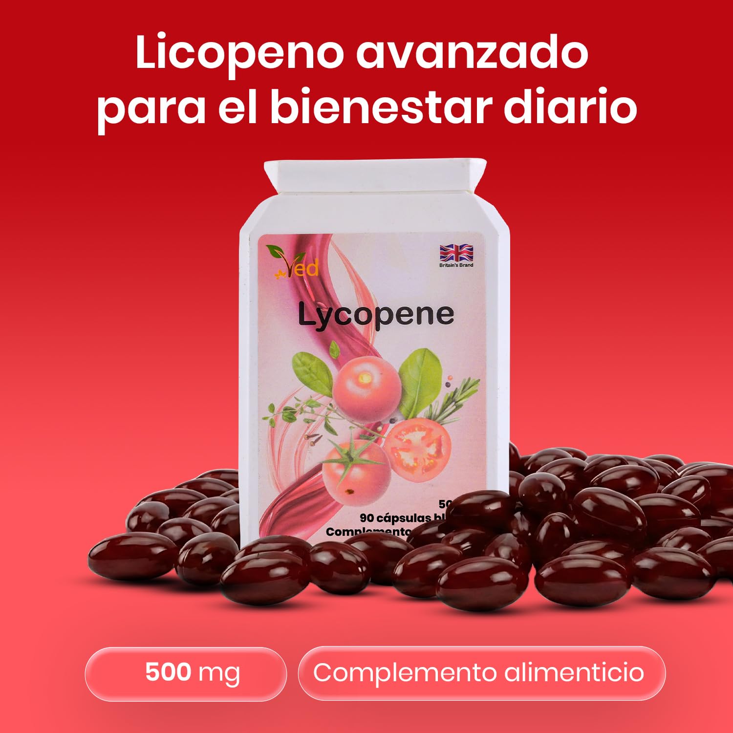 Suplemento de licopeno Ved, favorece el equilibrio energético, sin OMG, alto contenido en licopeno, 500 mg x 90 cápsulas blandas (paquete de 4), suministro para 12 meses