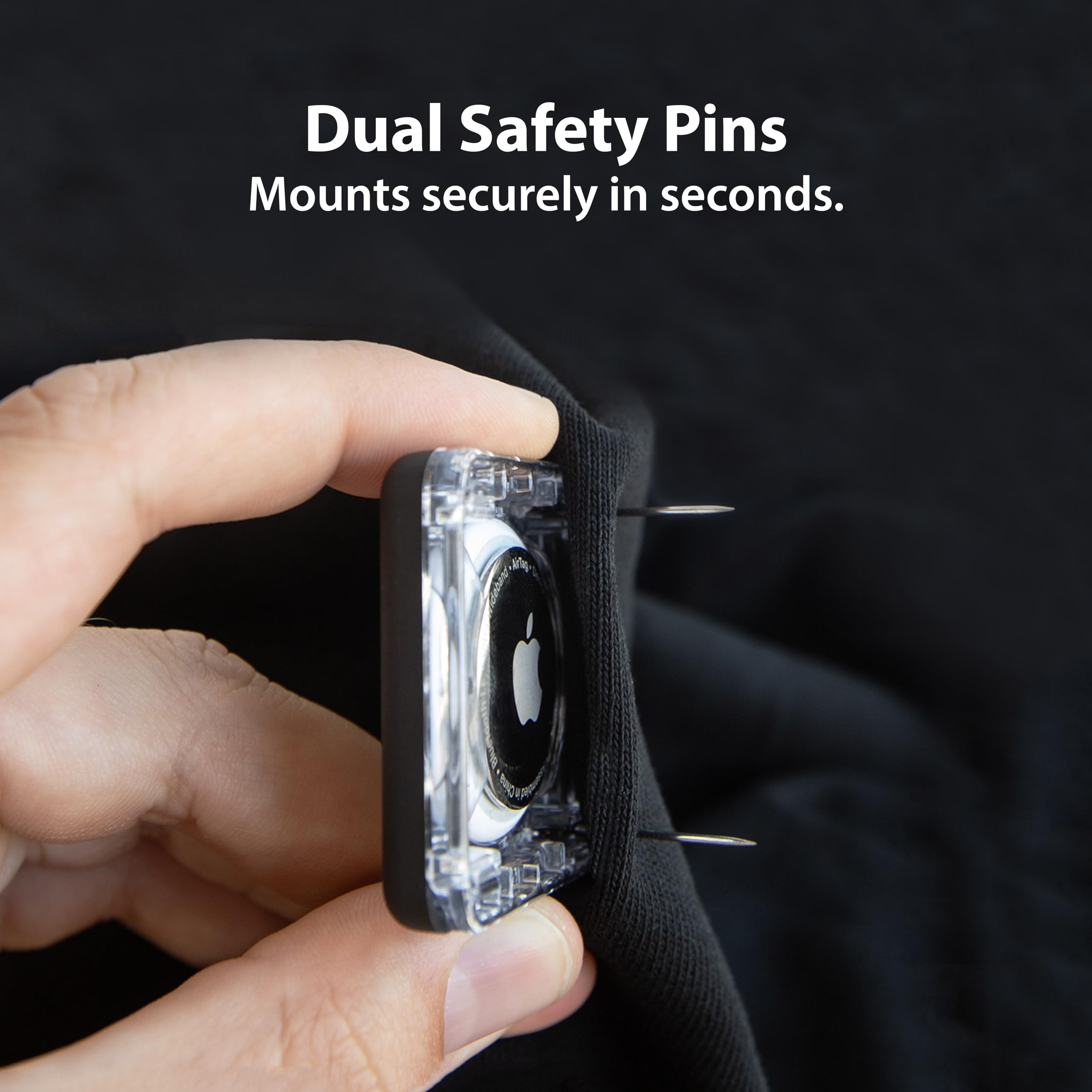 Elevation Lab TagVault™ AirTag Dual Pin Discreet (4 Pack) - The Secure AirTag Pin Mount | Low-Profile, Dual Safety Pins | for Luggage, Bags or Jackets, Black