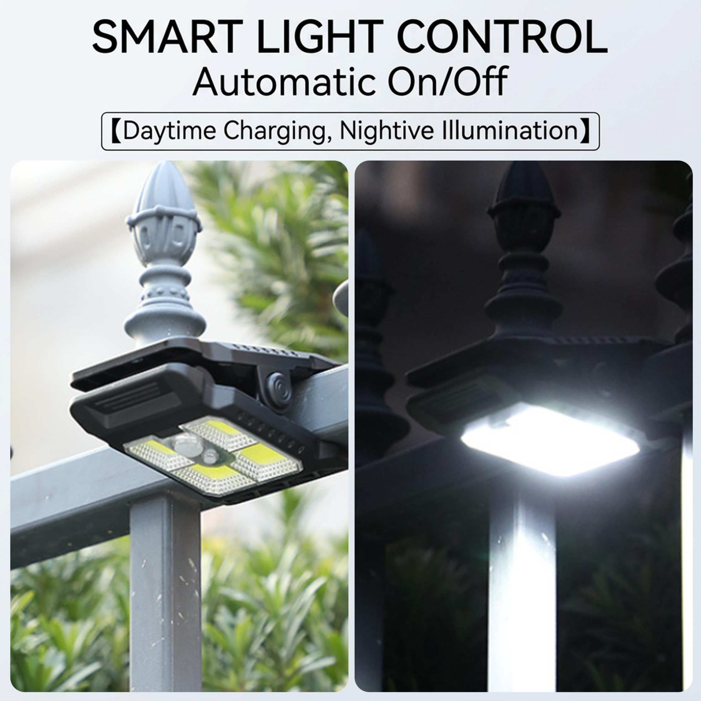 Luce a clip solare con sensore di movimento, luci a clip per esterni impermeabili - alimentata con attivazione del movimento per recinzione, rami, cortile (nero) Luci energia solare Luce per ester