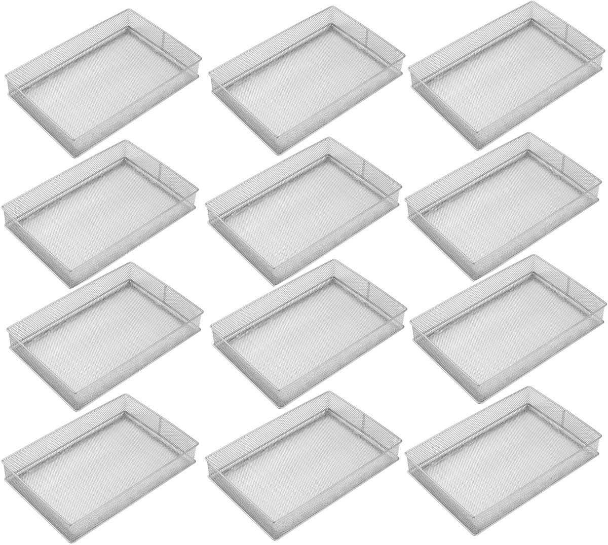 YBM HOME Silver Mesh Drawer Organizer and Storage for Kitchen Drawers, Serves as School Supply Holder, Office Desktop Organizer Basket, and Craft Supplies Organization, (12-Pack, 8x12x2 Inch)