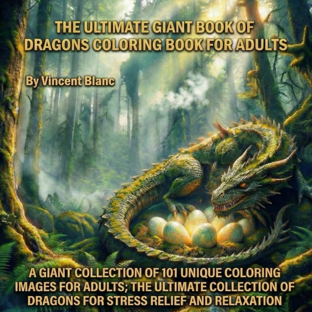 THE ULTIMATE GIANT BOOK OF DRAGONS COLORING BOOK FOR ADULTS: A GIANT COLLECTION OF 101 UNIQUE COLORING IMAGES FOR ADULTS: THE UNTIMATE COLLECTION OF DRAGONS FOR STRESS RELIEF AND RELAXATION