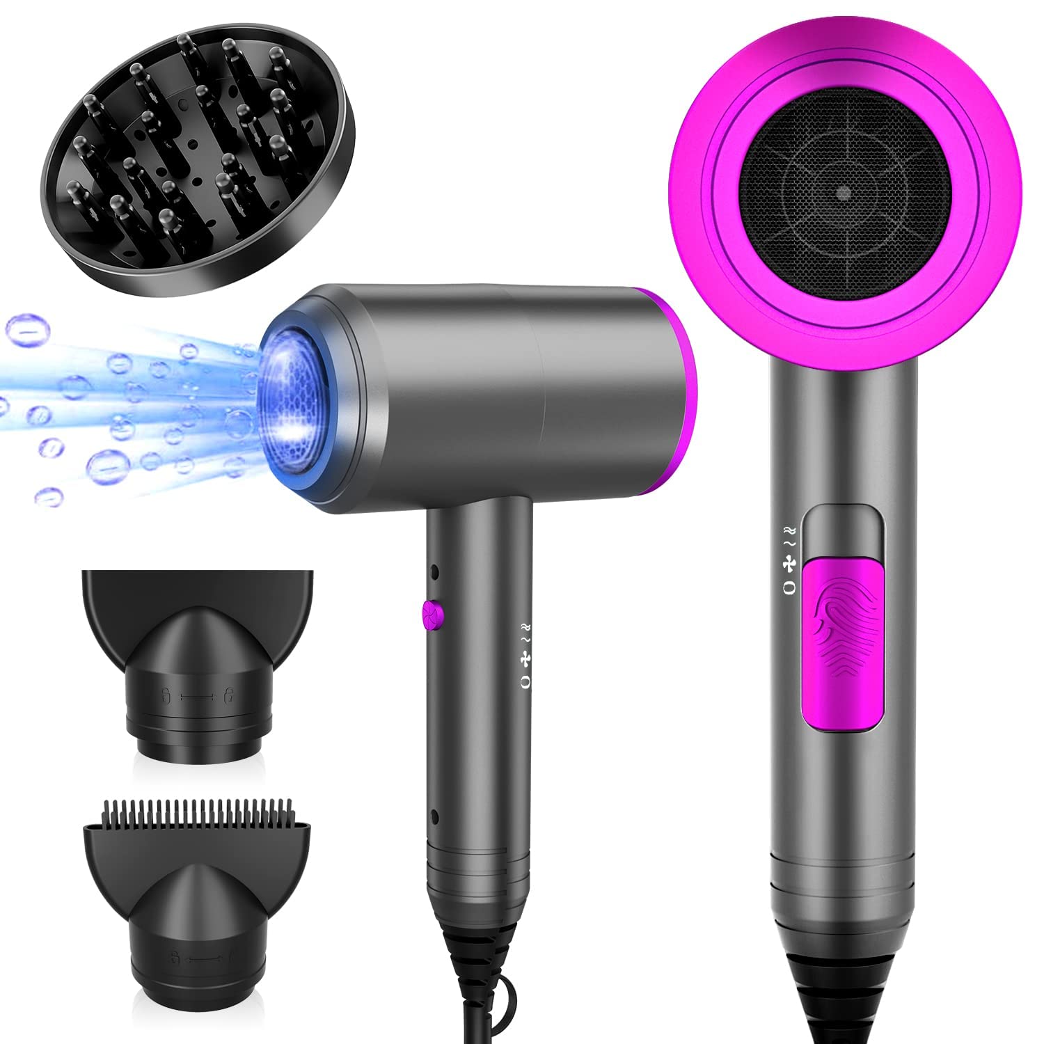 Ionic Hair Dryer, 2000W Professional Blow Dryer (with Powerful AC Motor), Negative Ion Technolog, 3 Heating/2 Speed/Cold Settings, Contain 2 Nozzles and 1 Diffuser, for Home Salon Travel Woman Kids