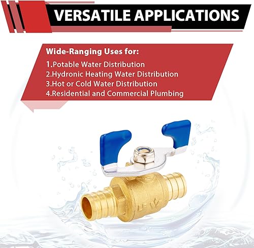 Miniatura 4 de EFIELD Válvula de bola de cierre de 34 de pulgada de Puerto completo Pex para agua potable caliente y fría, con nivel de mariposa, (34 pulgadas)