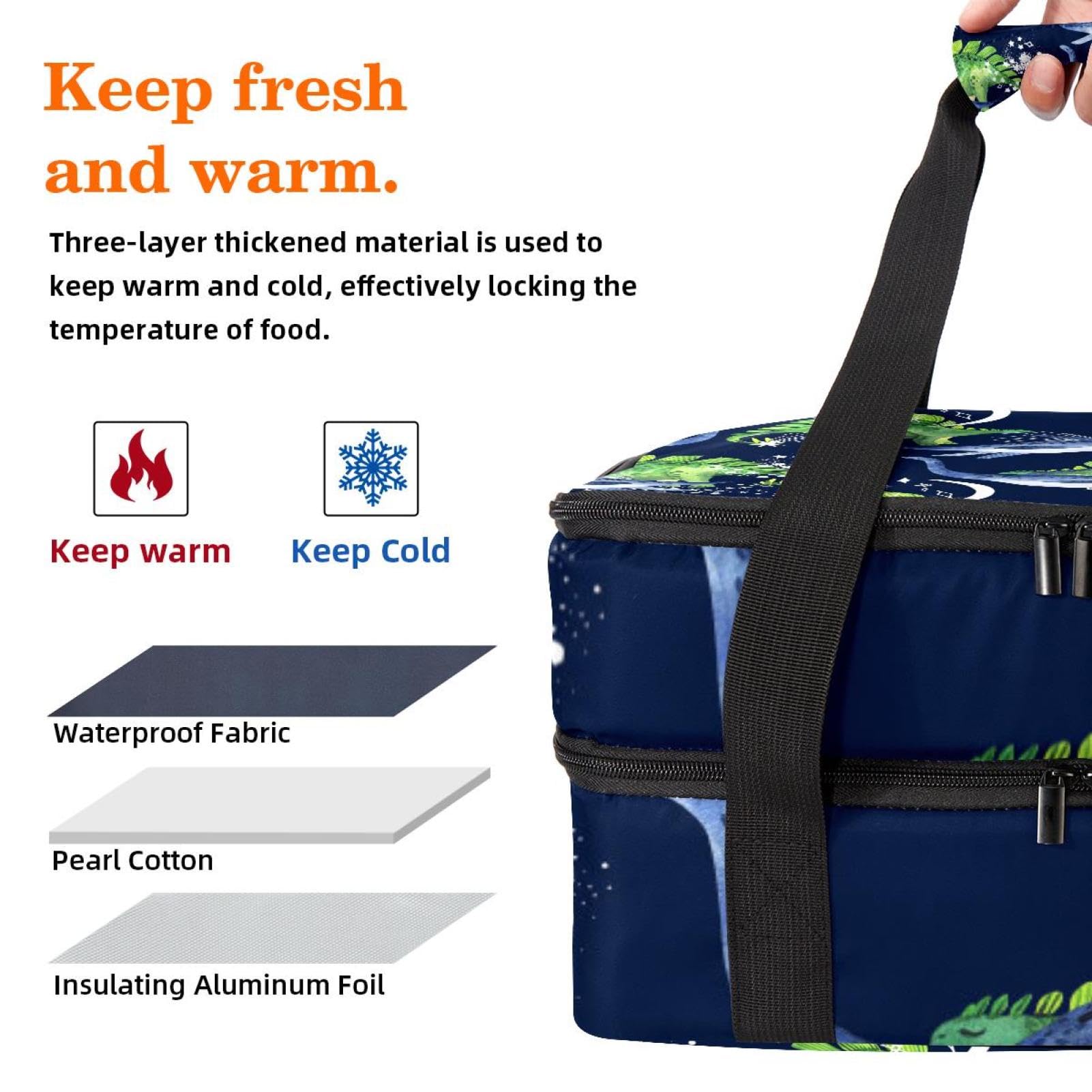 Grand sac à déjeuner isotherme pour homme et femme, double couche, étanche, étanche, réutilisable, sac fourre-tout pour le travail, l'école, le pique-nique, la plage, le camping, les voyages, motif