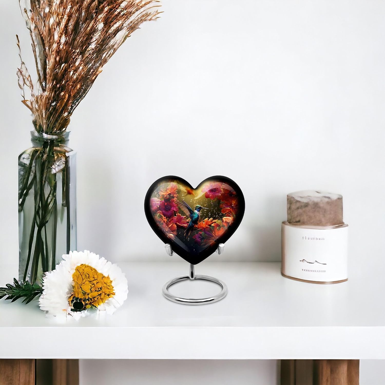 Humming Bird Memorial Urn, Heart Cremation Urn, 3 Inch Urns Urn Set of 2, Black Urns, Mini Urns for Ashes Mom & Dad, Decorative Urns, Keepsake Urns, Urns for Human Ashes Adult Female