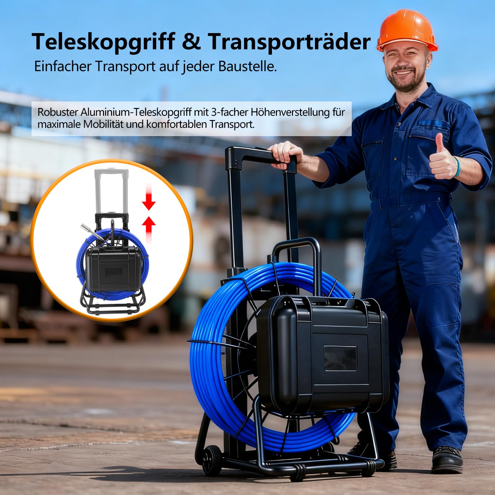Kanalkamera mit 512-Hz-Ortungsgerät, 50 m, selbstnivellierende 9-Zoll-IPS-Rohrkamera mit 7-mm-Kabel und Griff,Endoskopkamera mit 12 LEDs, 16GB SD-Karte, für Kanalrohre